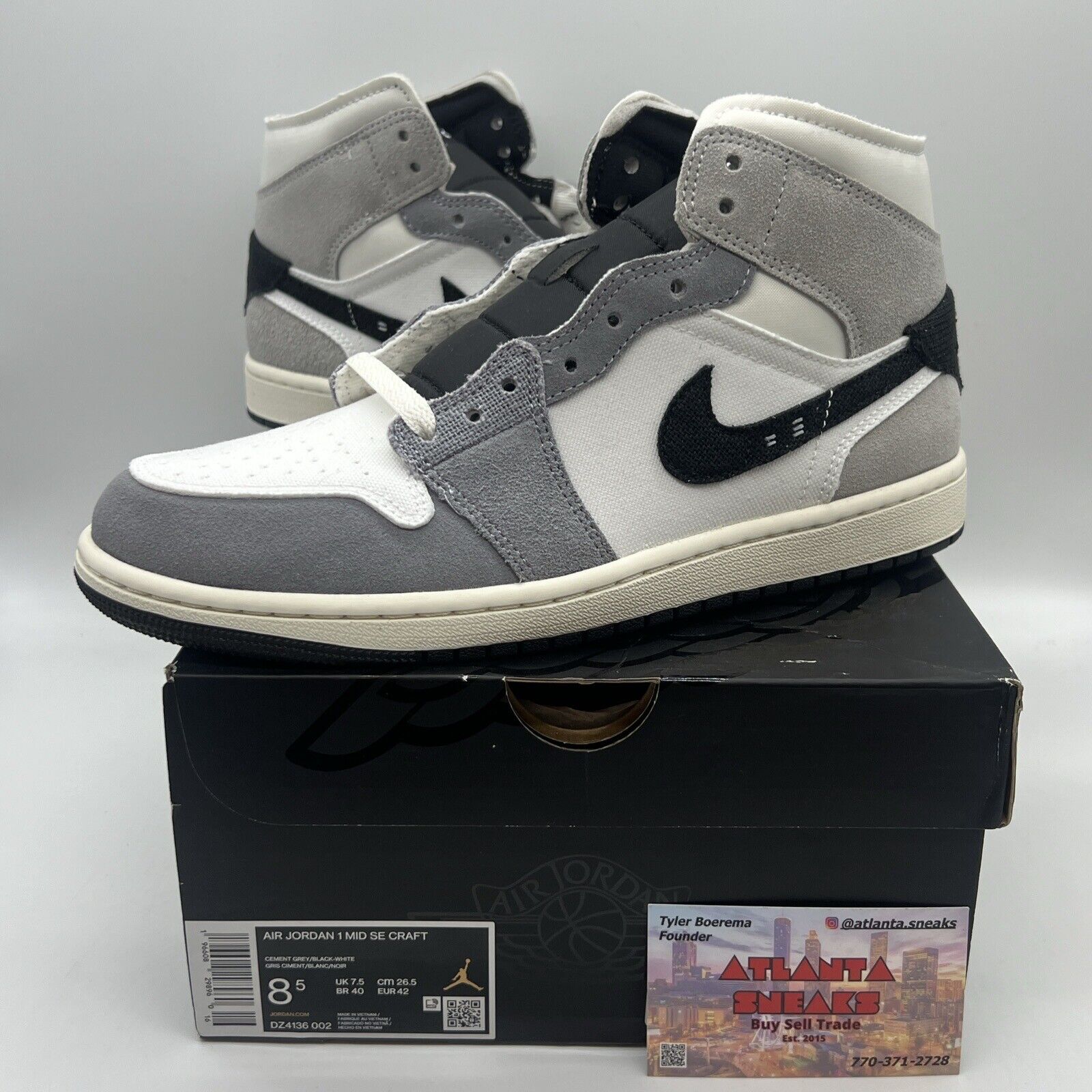 Men's Jordan 1 Mid SE Craft Cement Grey/Black-White (DZ4136 002) Size 8.5 Og All