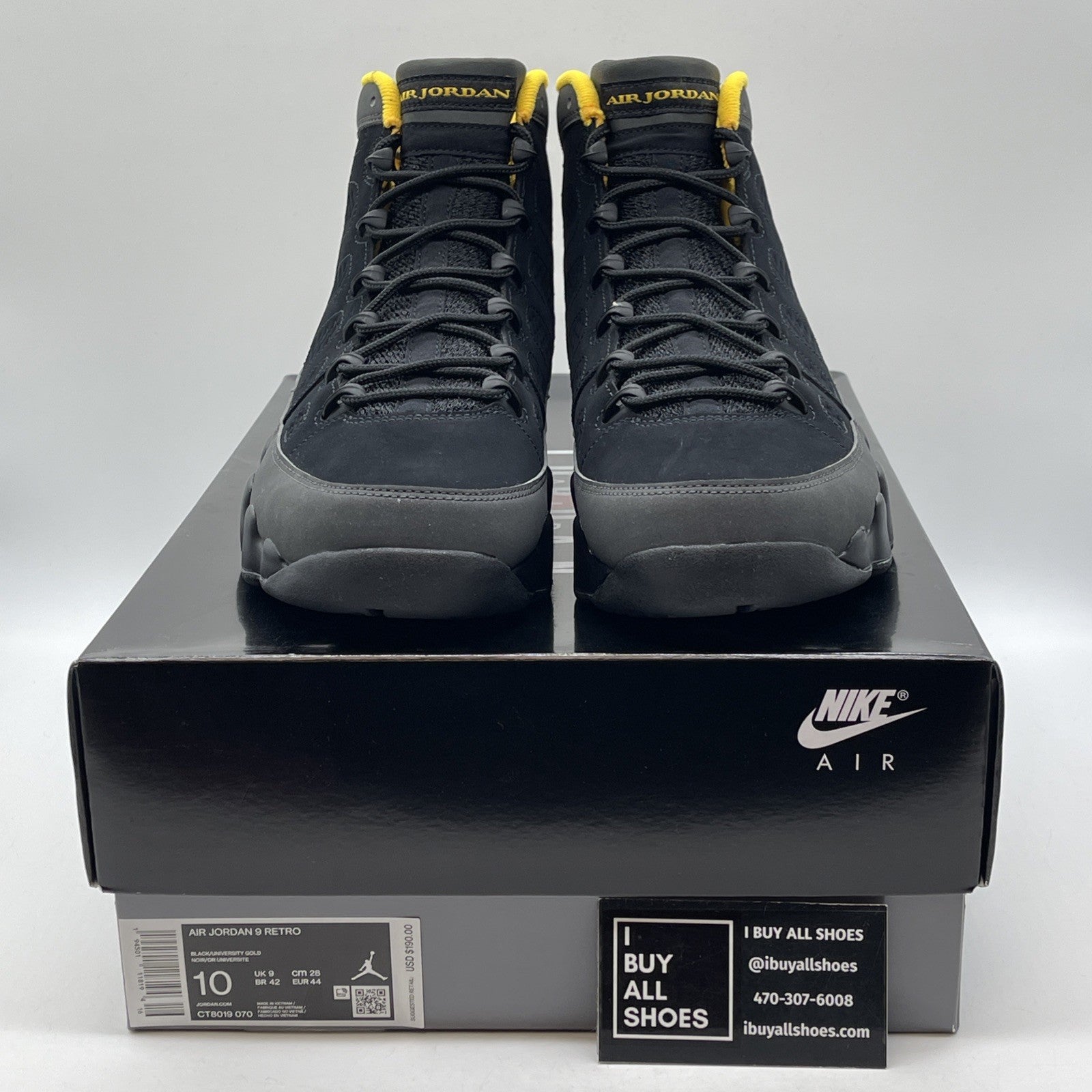 Size 10 - Jordan 9 Retro Black Yellow Grey Suede (CT8019-070)