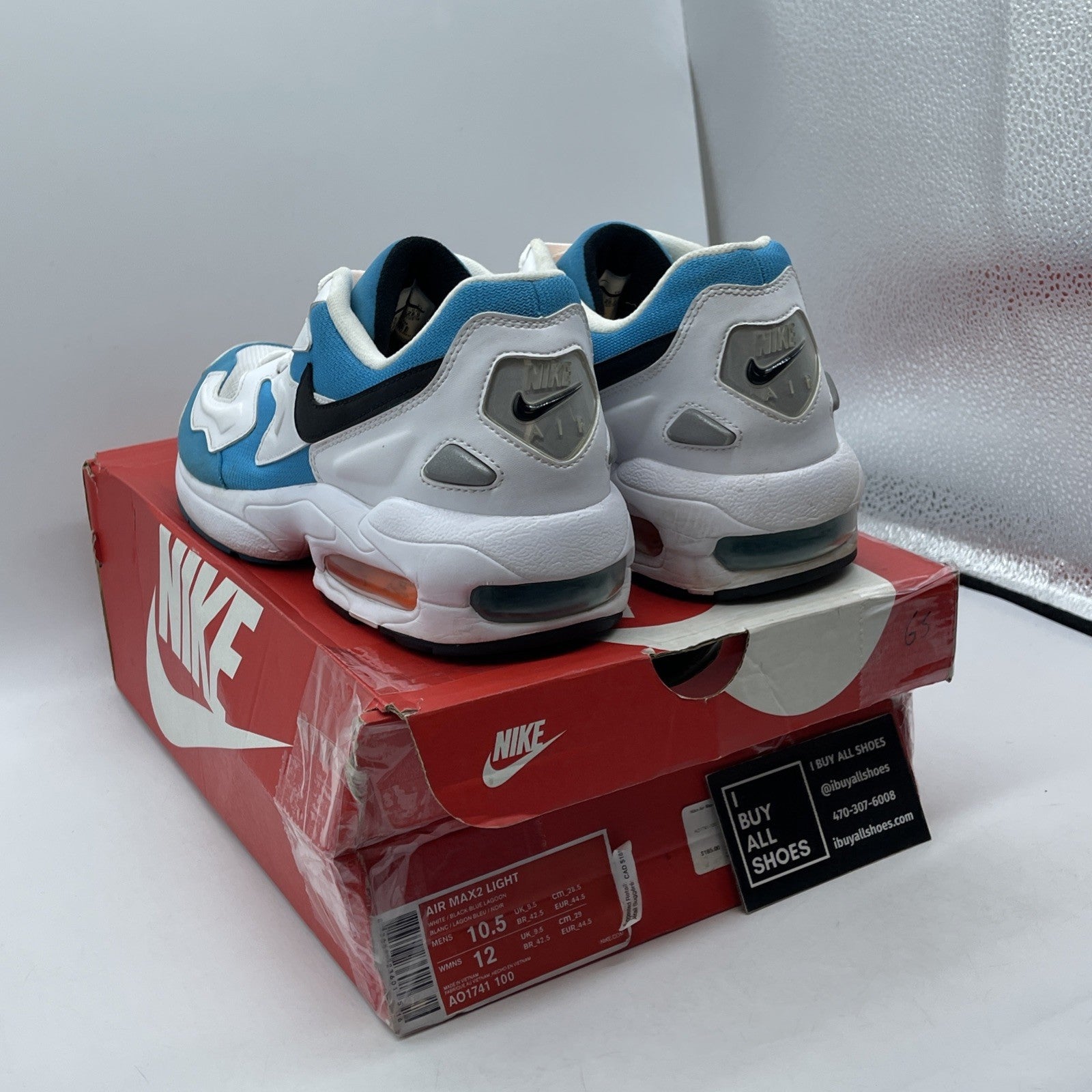 Size 10.5 - Nike Air Max 2 Light OG Blue Lagoon White Suede Leather (AO1741-100)