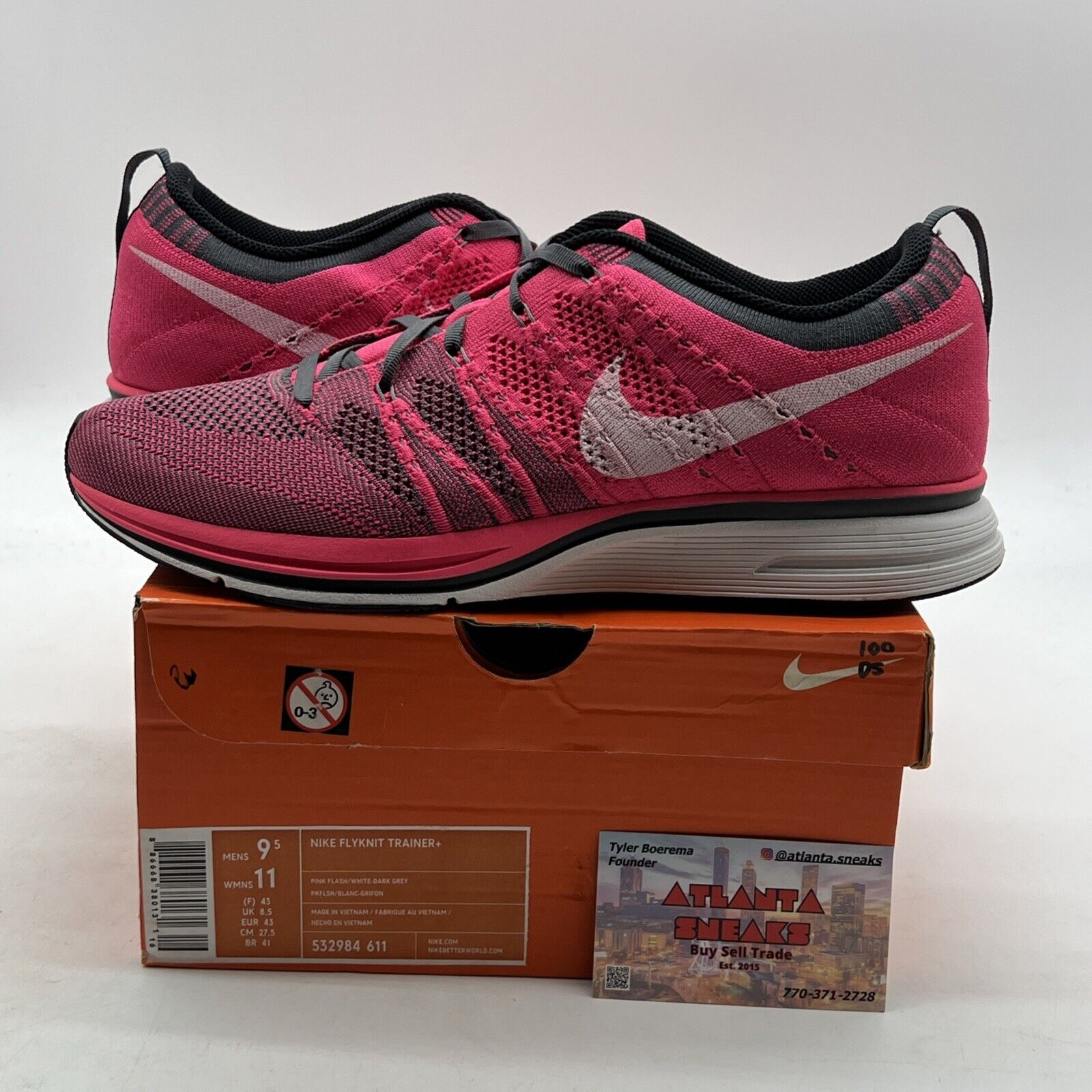 Size 9.5 - Nike Flyknit Trainer+ Pink Flash (532984-611)