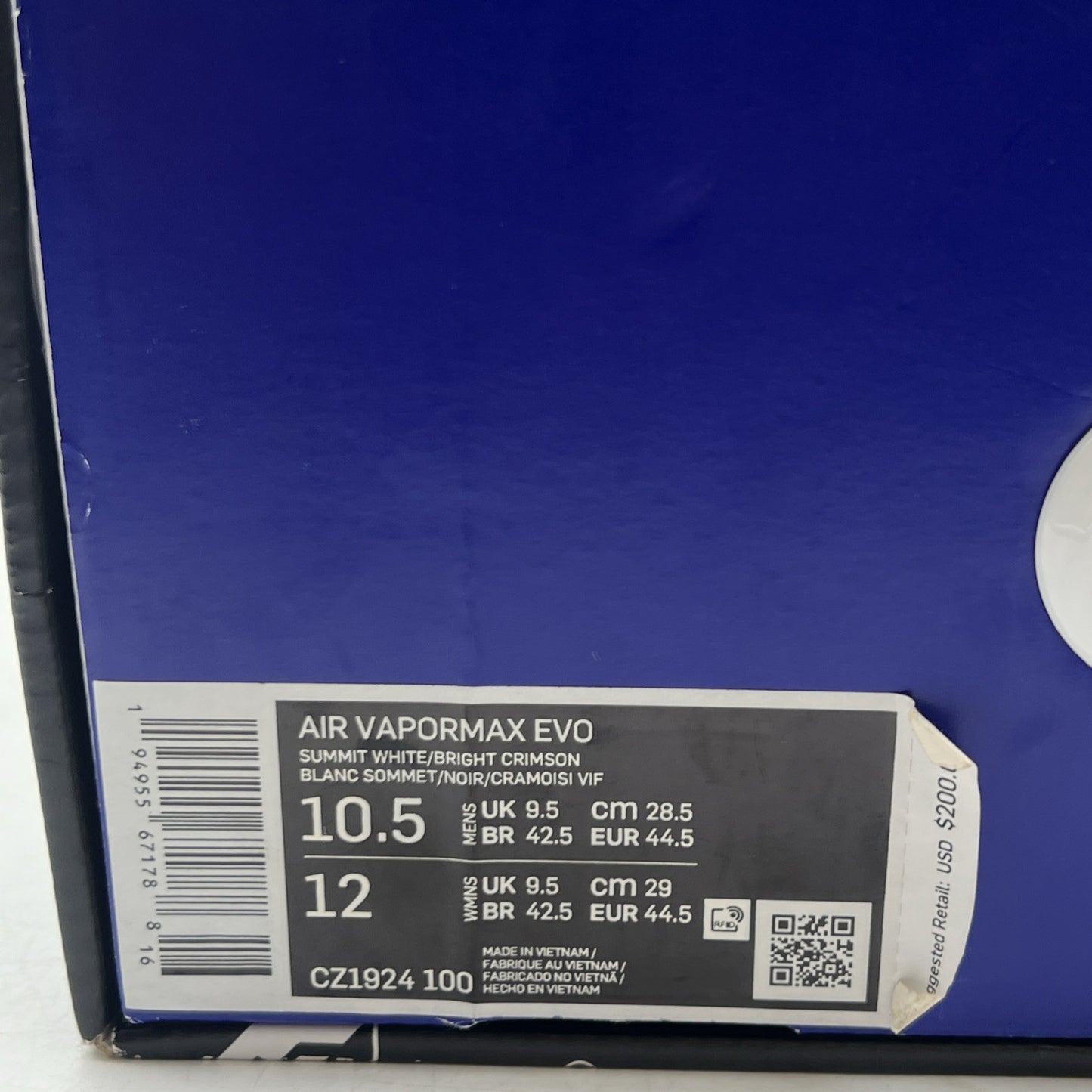 Size 10.5 - Nike Air VaporMax EVO Summit White Bright Crimson (CZ1924-100)