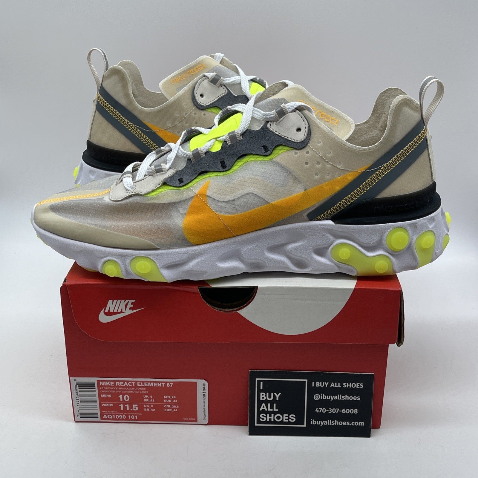 Size 10 - Nike React Element 87 Light Orewood Brown Suede (AQ1090-101)