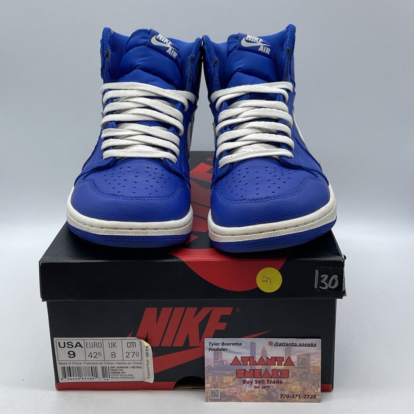 Size 9 - Air Jordan 1 Retro OG High Hyper Royal White Blue (555088-401)