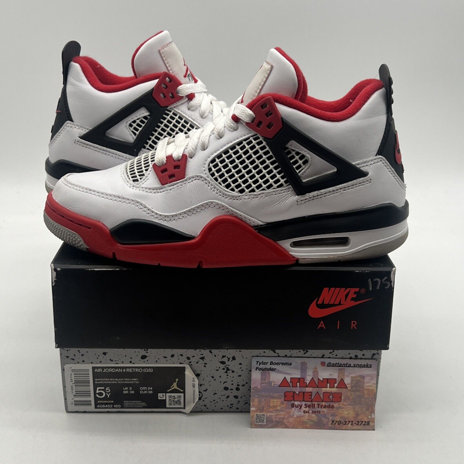 Size 5.5Y - Jordan 4 Retro OG Mid Fire Red Black White Leather (408452-160)