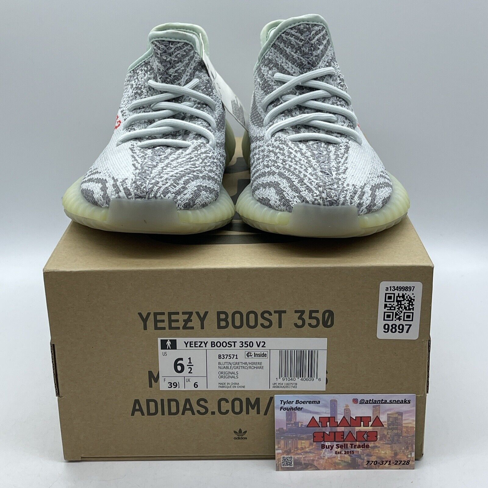 Size 6.5 - adidas Yeezy Boost 350 V2 Low Blue Tint Grey White Red (B37571)