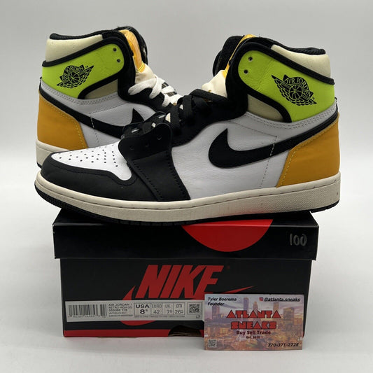 Size 8.5 - Jordan 1 Retro High OG Volt Black White Leather Yellow (555088-118)