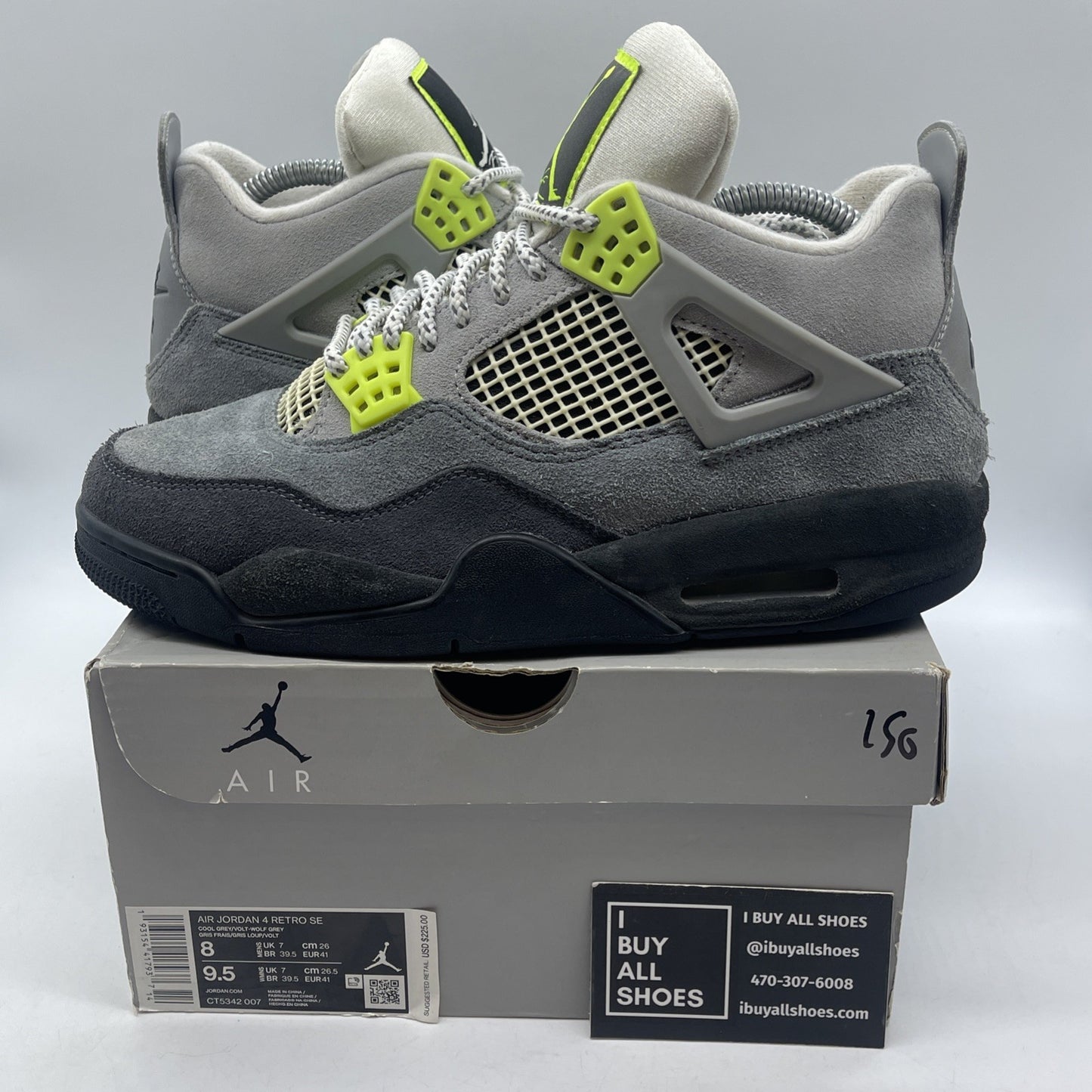 Size 8 - Jordan 4 Retro SE Mid Neon 95 Grey Black Suede (CT5342-007)