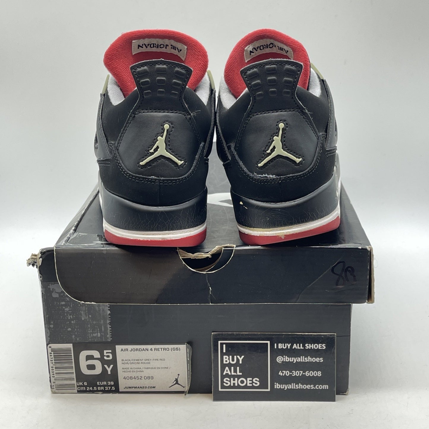 Size 6.5Y - Jordan 4 Retro bred release Black Grey Suede Leather (408452-089)