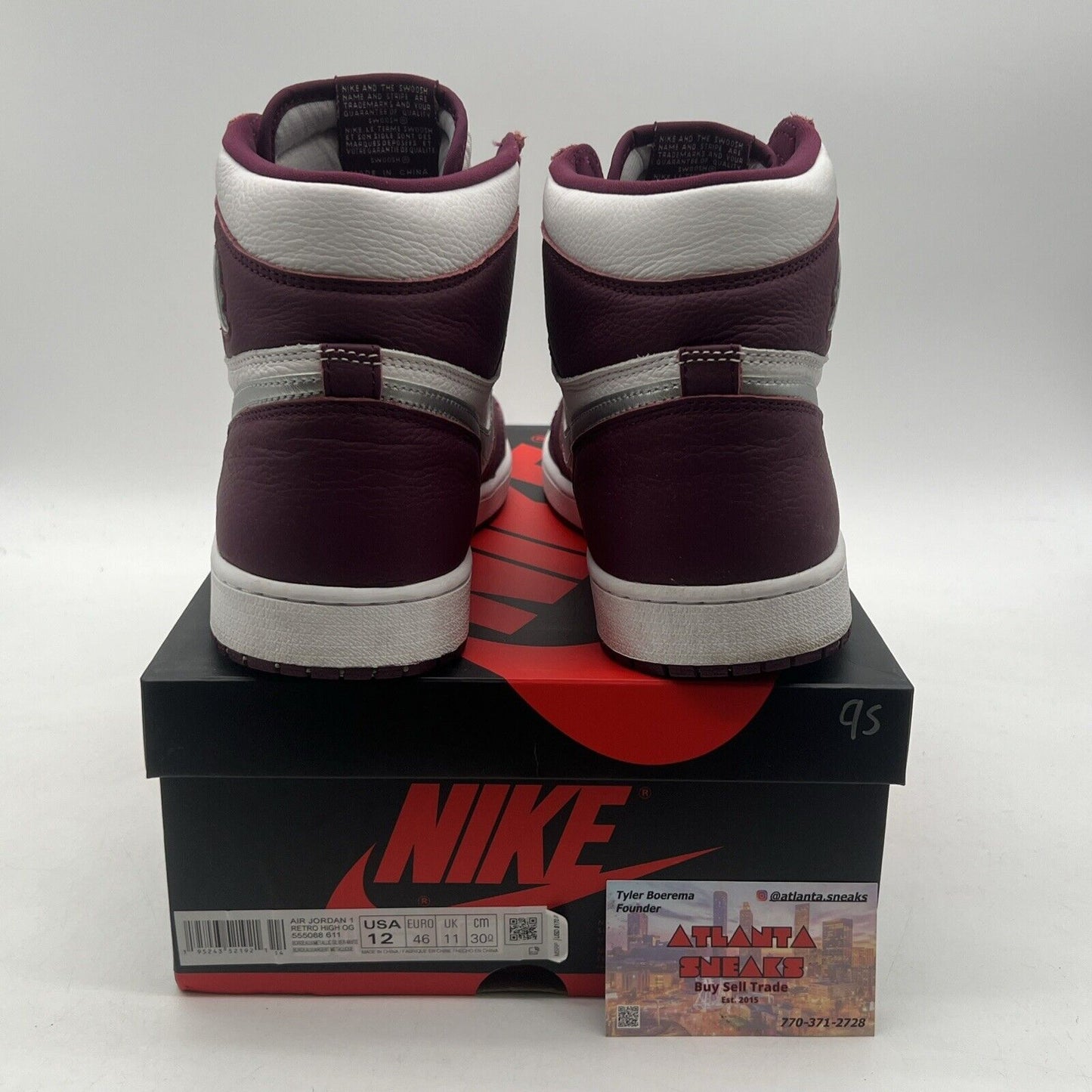 Size 12 - Jordan 1 Retro High OG Bordeaux White Silver Leather (555088-611)