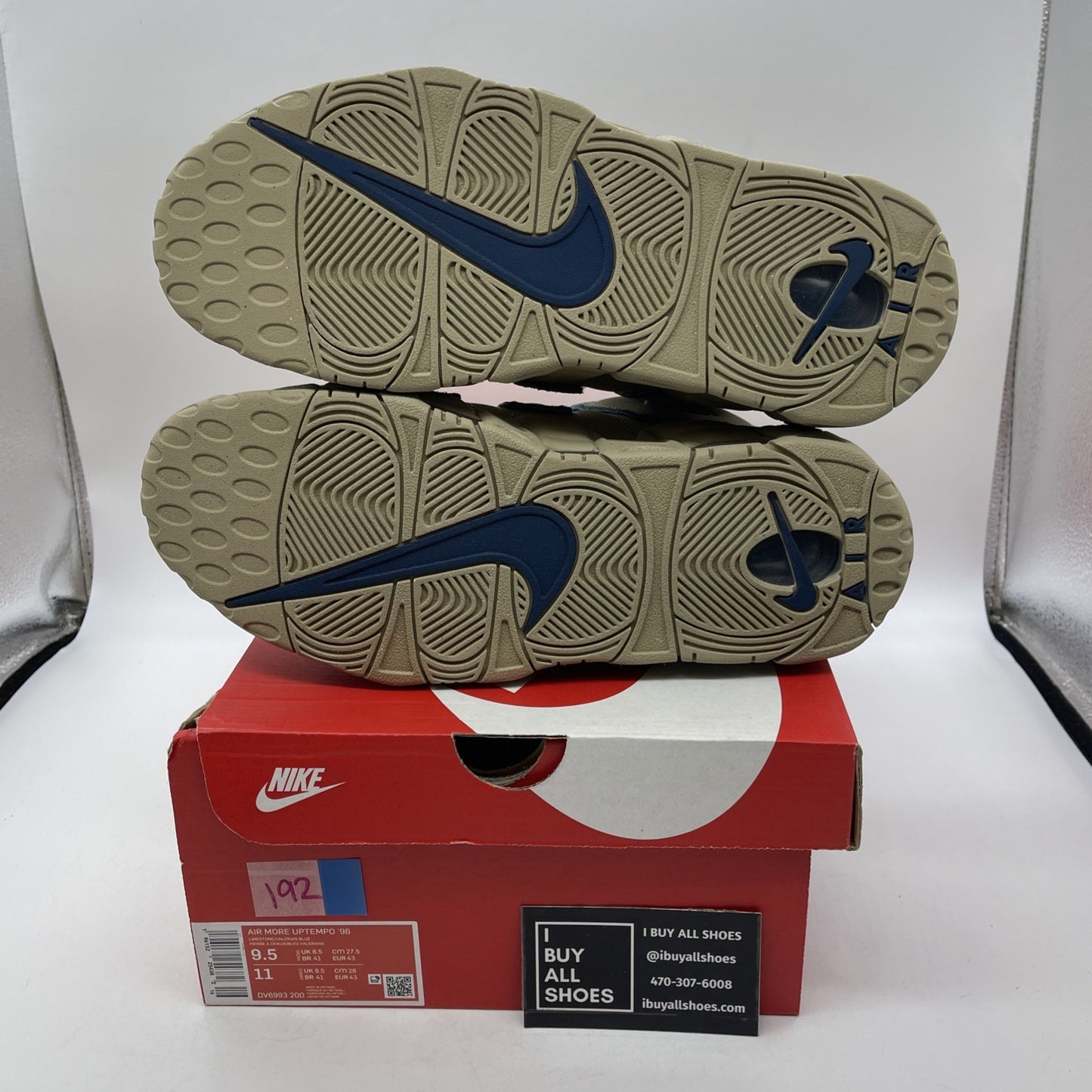 Size 9.5 - Nike Air More Uptempo Limestone Brown Blue Suede (DV6993-200)