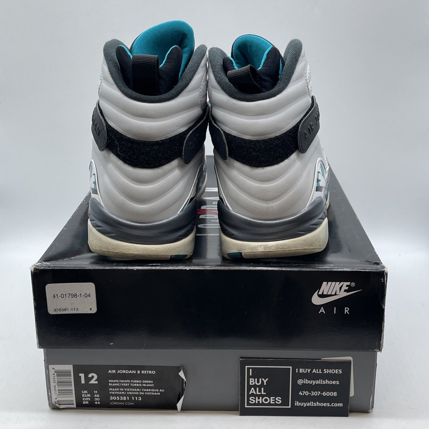 Size 12 - Air Jordan 8 Retro South Beach White Grey Leather (305381-113)