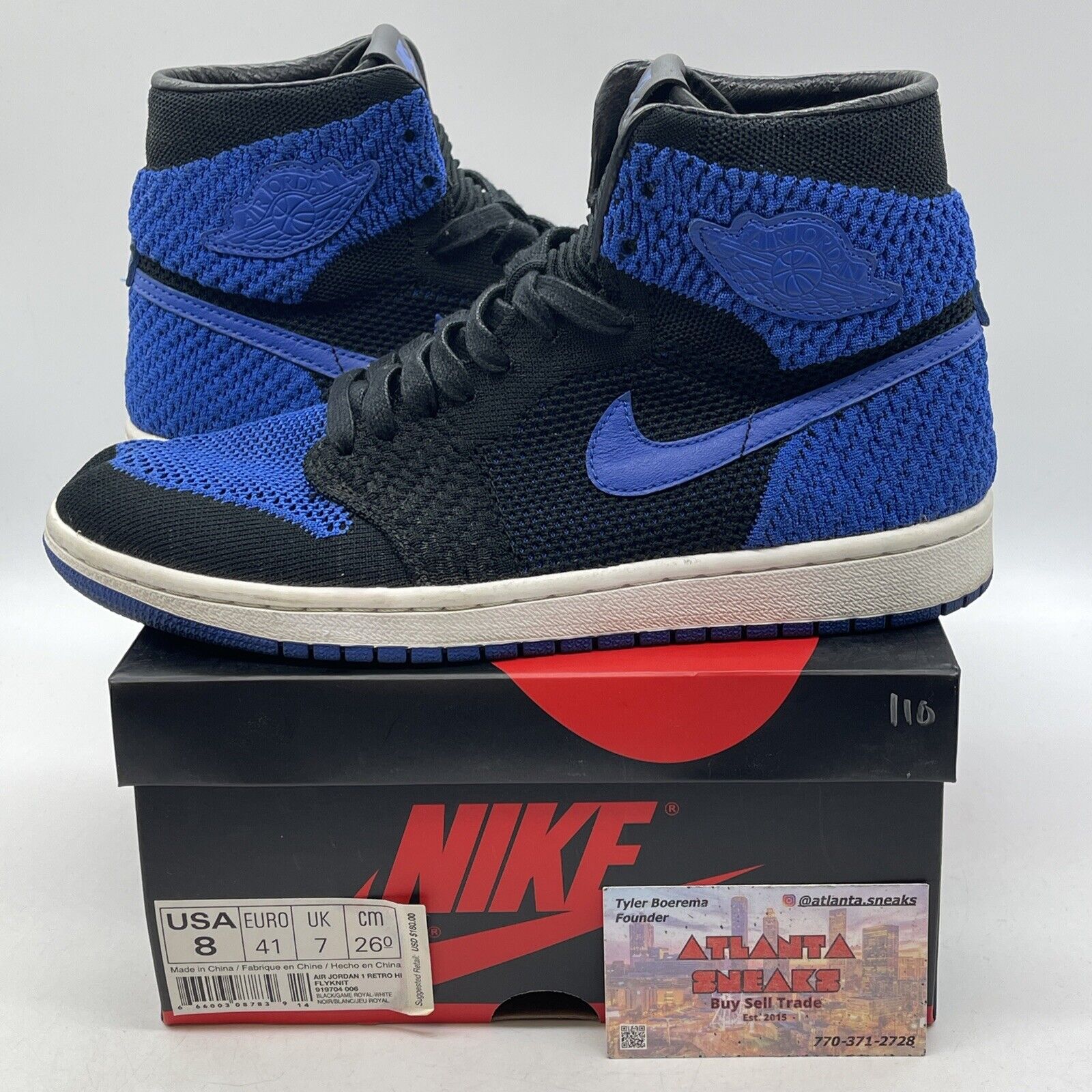 Size 8 - Air Jordan 1 Retro OG Flyknit High Royal Blue Black Suede (919704-006)