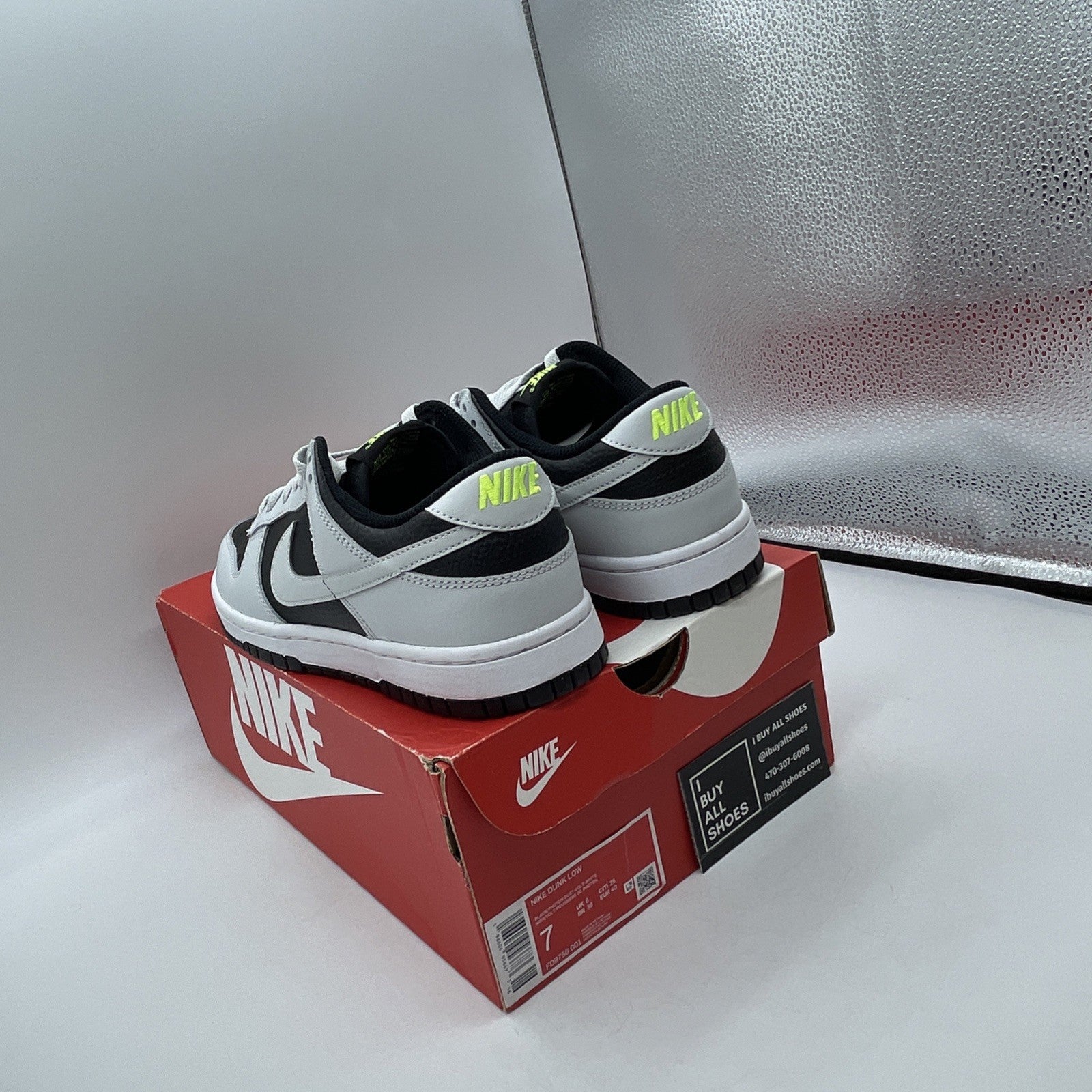 Size 7 - Nike Dunk Low Reverse Panda Neon Black Grey Leather (FD9756-001)