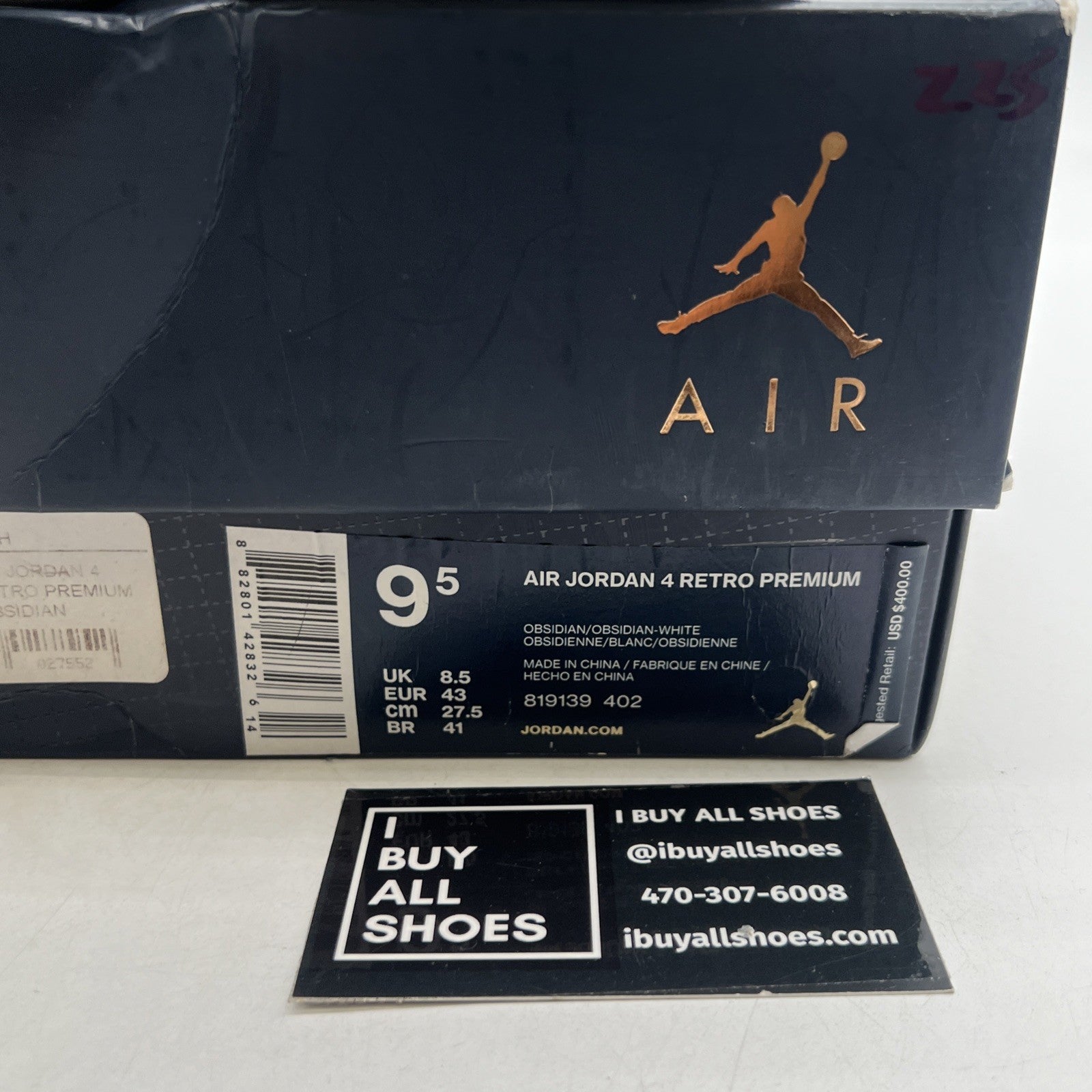Size 9.5 - Air Jordan 4 Retro Premium Obsidian (819139-402)