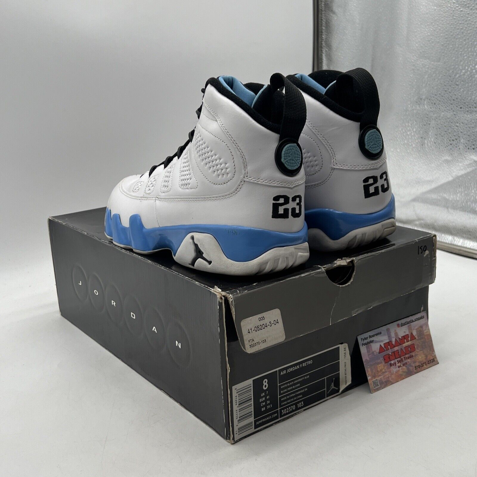 Size 8 - Air Jordan 9 Retro 2010 Powder Blue Black White Leather (302370-103)