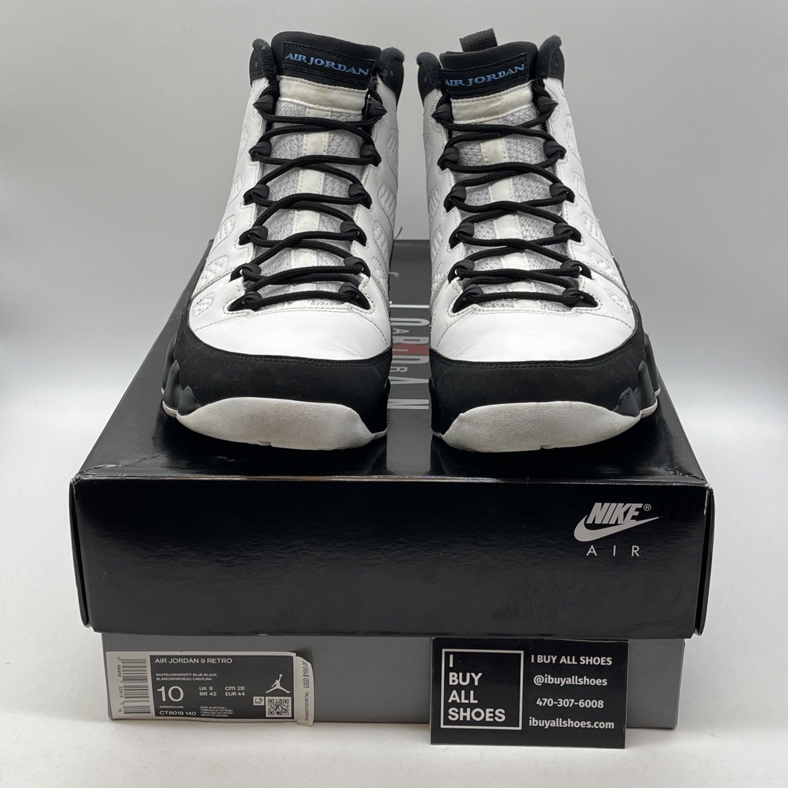 Size 10 - Jordan 9 Retro University Blue 2020 White Leather (CT8019-140)
