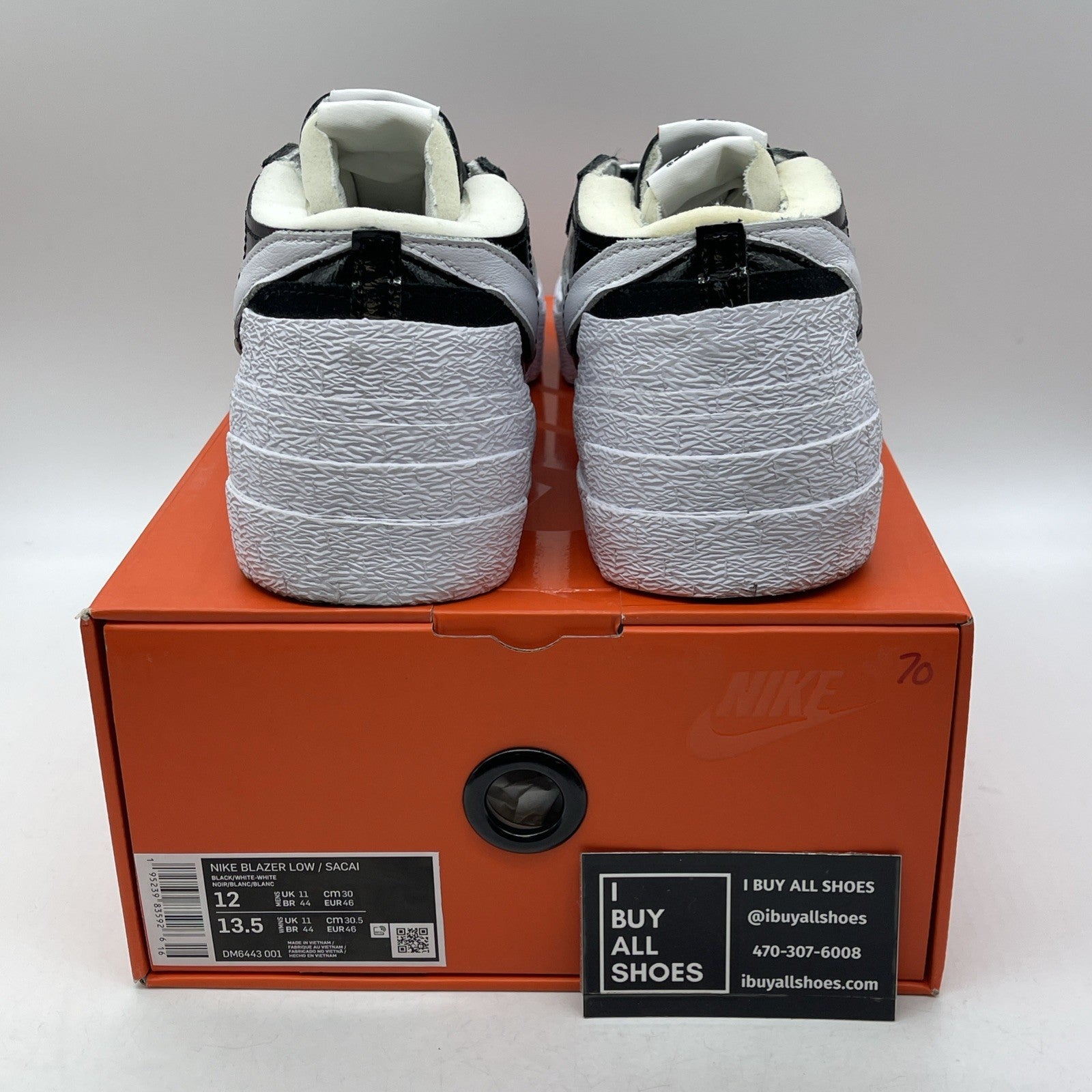 Size 12 - Nike sacai x Blazer Low Black White Patent Suede Leather (DM6443-001)