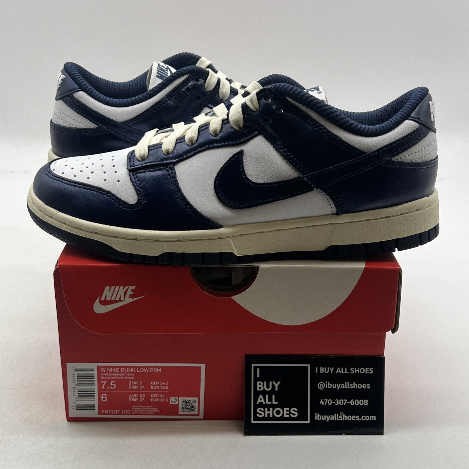 Size 7.5 - Nike Dunk Premium Low Vintage Navy W (FN7197-100)