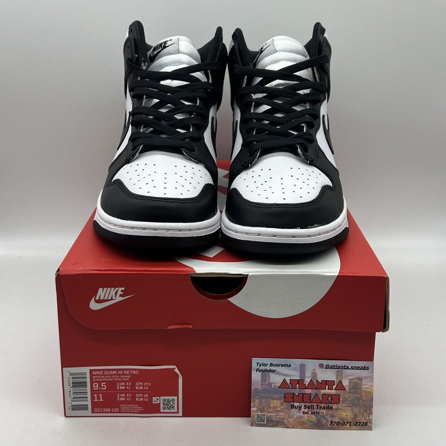 Size 9.5 - Nike Dunk High Black White Brand New Og All