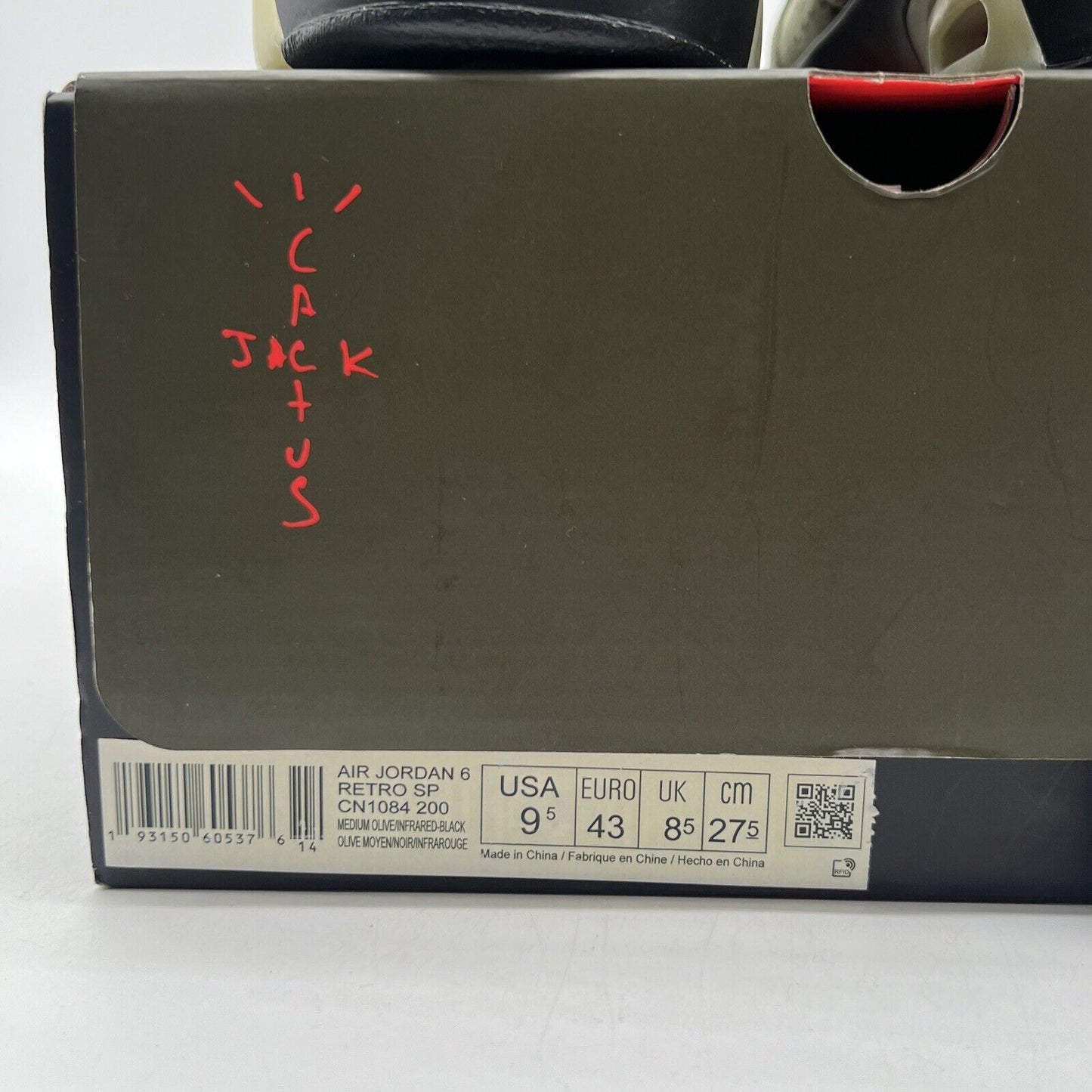 Size 9.5 - Jordan 6 Retro x Travis Scott Mid Olive Black Red (CN1084-200)