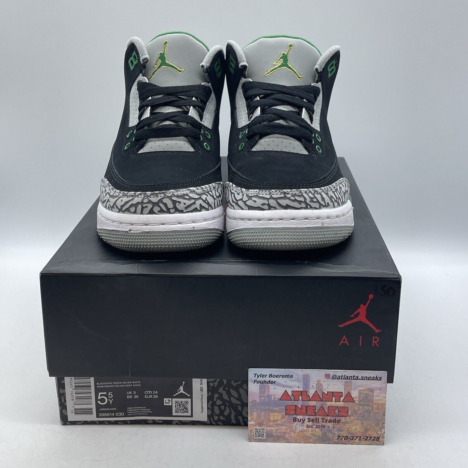 Size 5.5 - Jordan 3 Retro Mid Pine Green Black Grey Suede Leather (398614-030)