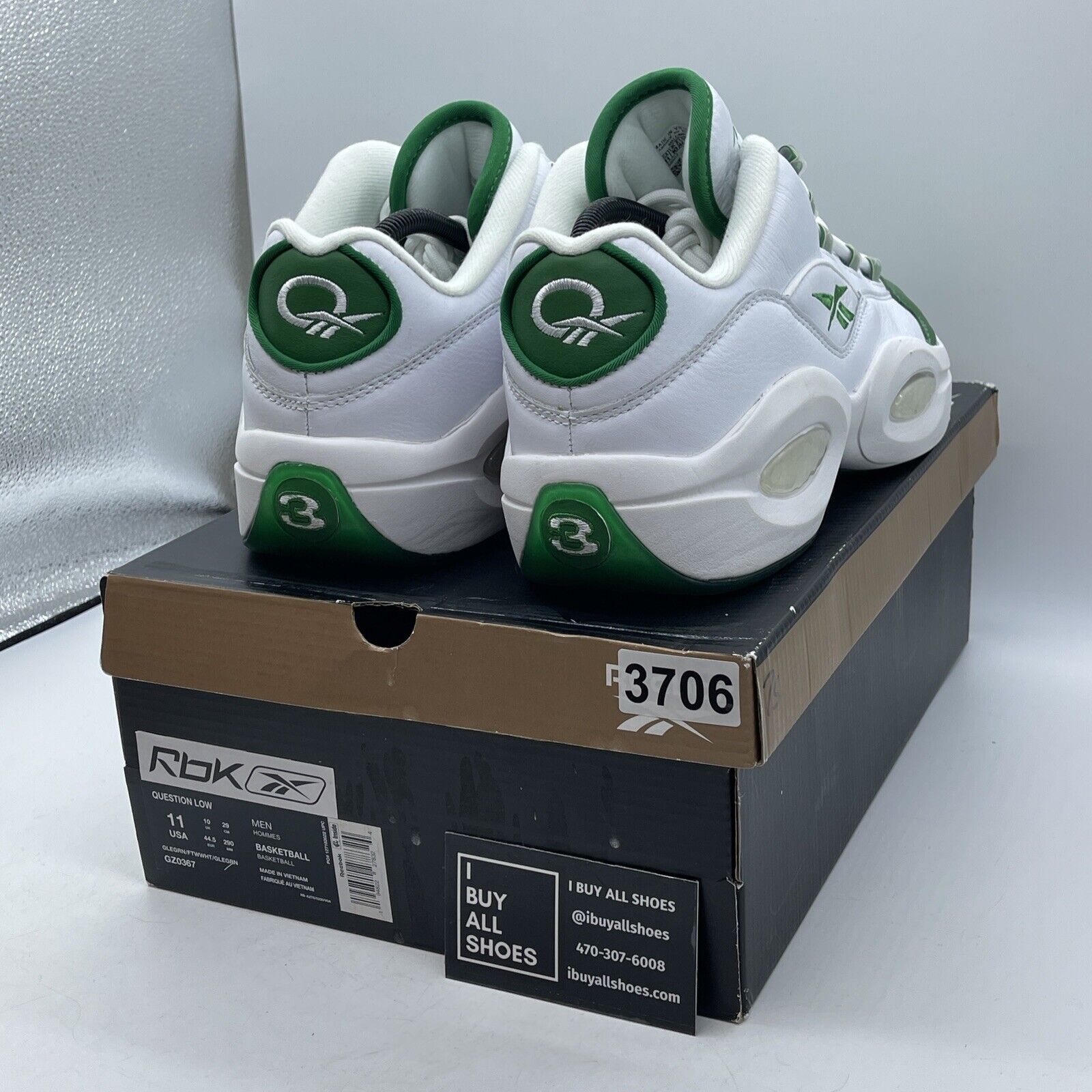 Size 11 - Reebok Question Low Green Toe White Leather Suede (GZ0367)