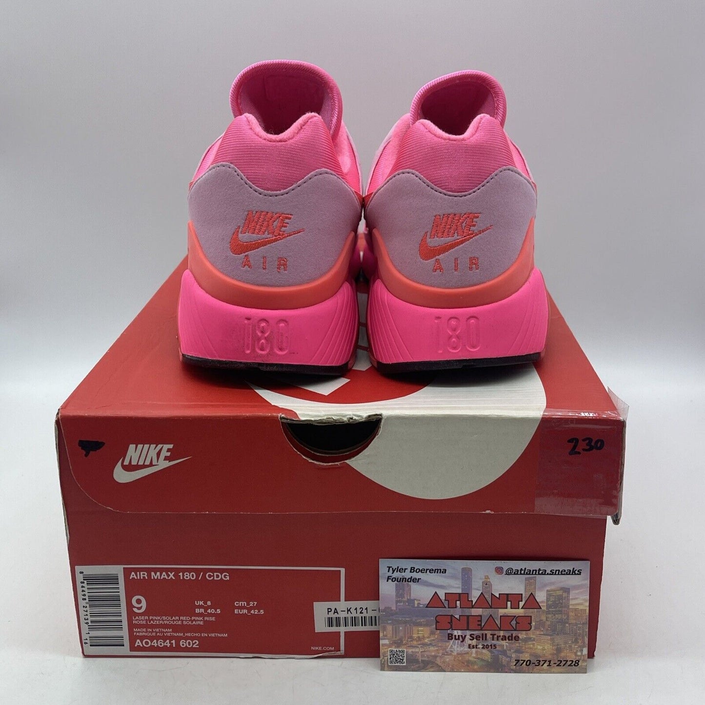 Size 9 - Nike Comme des Garçons x Air Max 180 Triple Pink Suede (AO4641-602)
