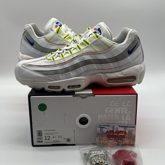 Size 12 - Nike Air Max 95 De Lo Mio 2020 White Volt Blue Puerto Rico Home Roots
