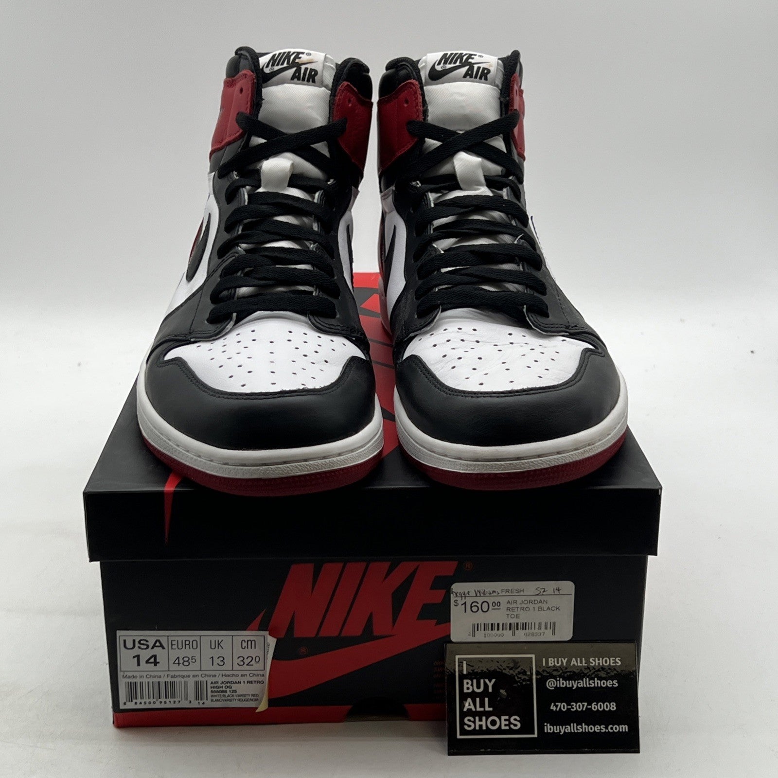Size 14 - Air Jordan 1 Retro High OG Black Toe 2016 (555088-125)