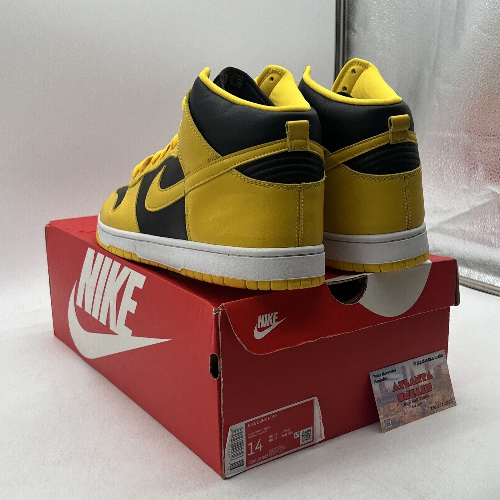 Size 14 - Nike Dunk SP 2020 High Iowa Black White Yellow Leather (CZ8149-002)