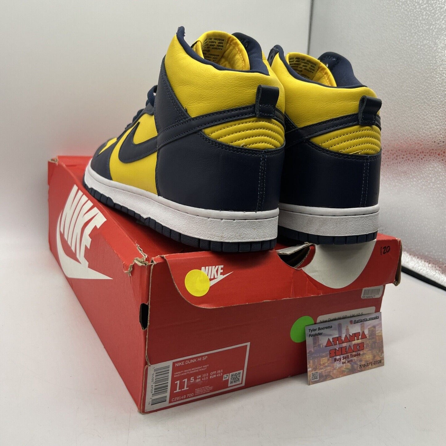 Size 11.5 - Nike Dunk SP 2020 High Michigan Yellow White Navy Leather CZ8149-700