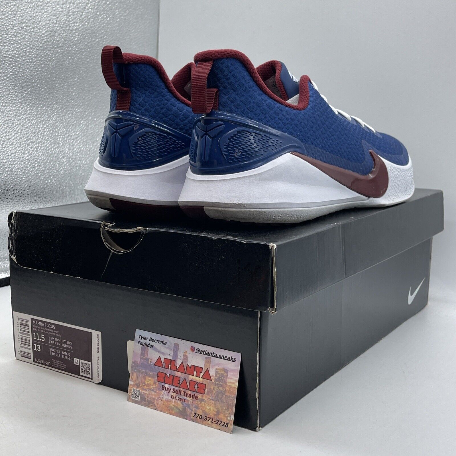 Size 11.5 - Nike Mamba Focus Coastal Blue Red White Suede Leather (AJ5899-400)