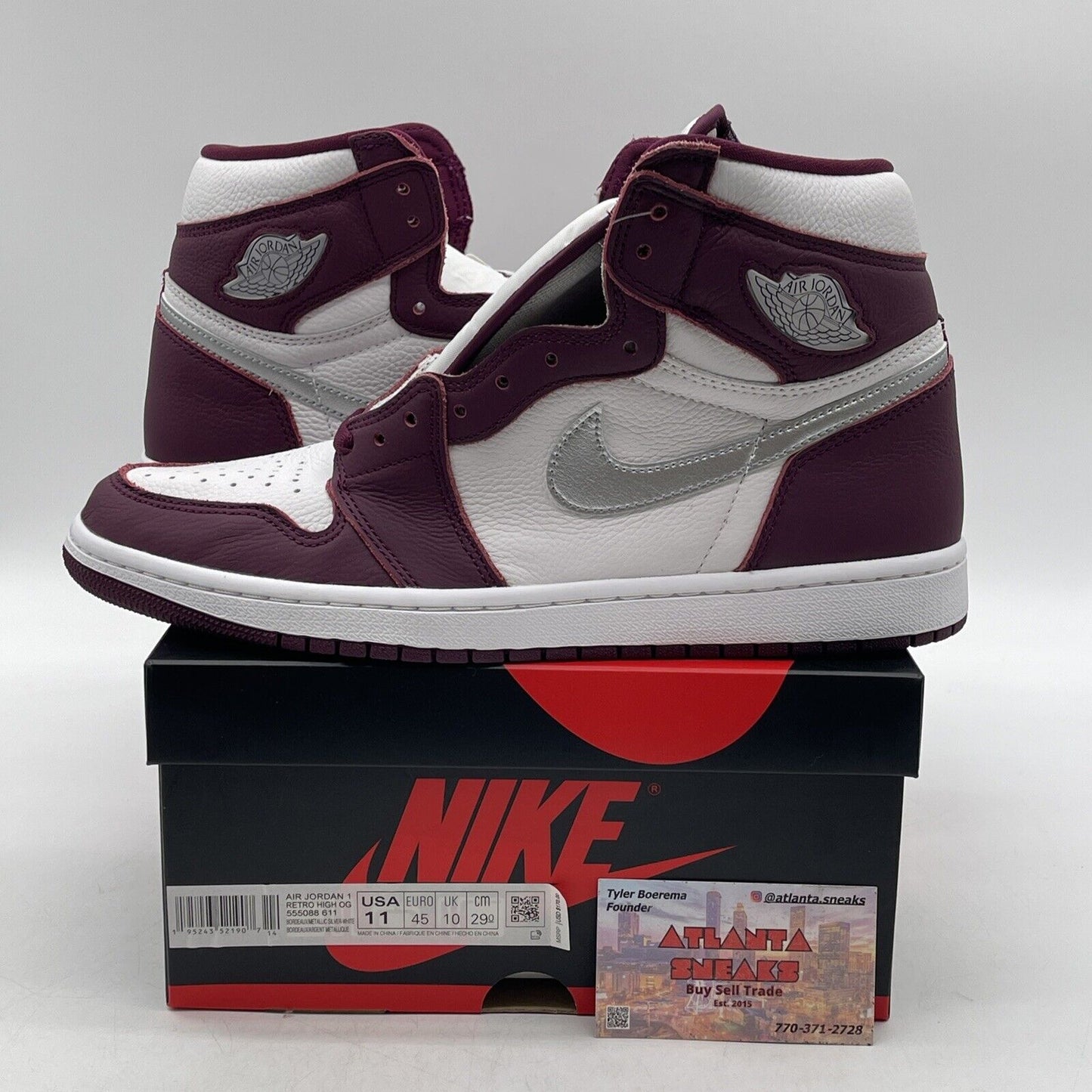 Size 11 - Jordan 1 Retro High OG Bordeaux White Silver Burgundy (555088-611)