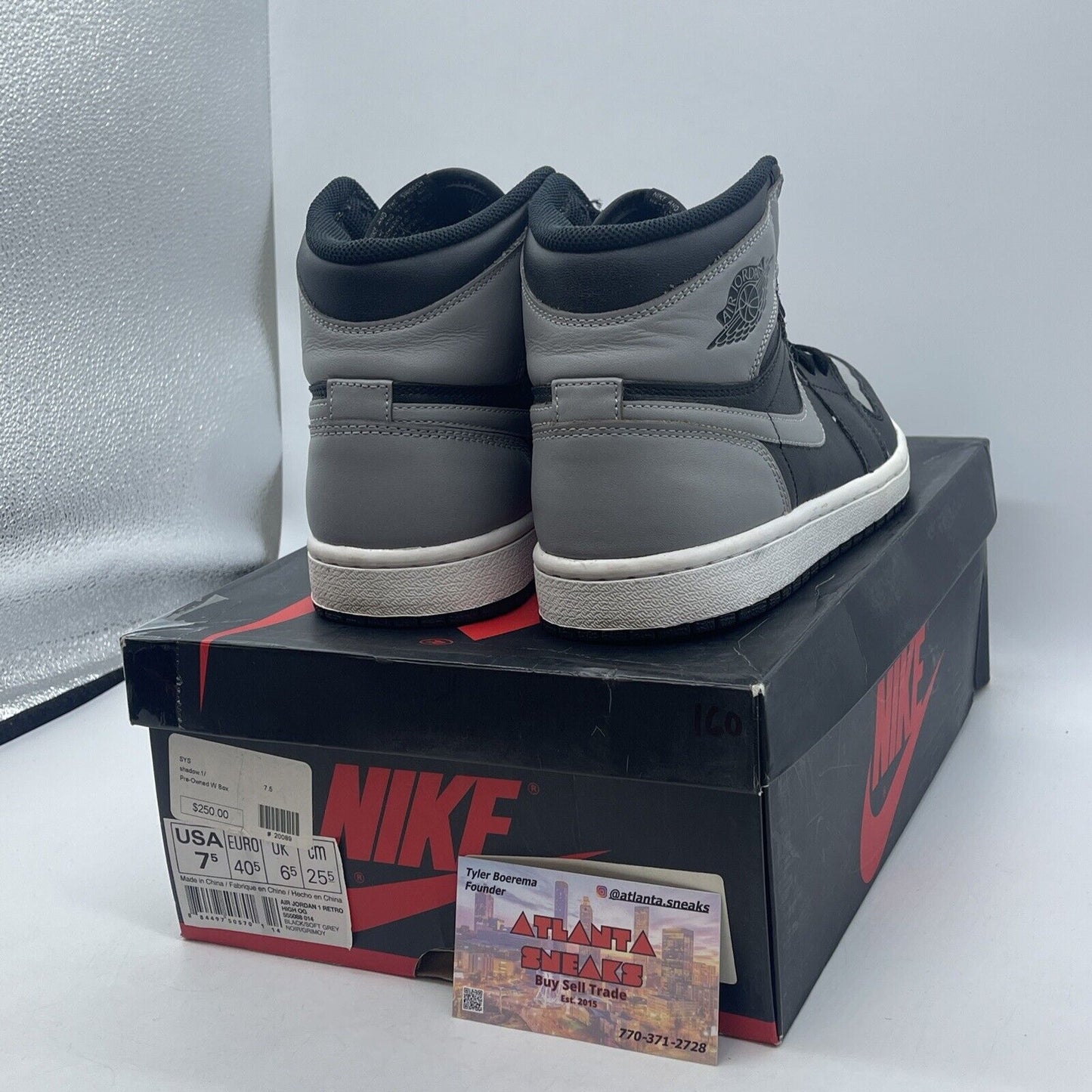 Size 7.5 - Air Jordan 1 Retro 2013 High Shadow Grey Black Leather (555088-014)