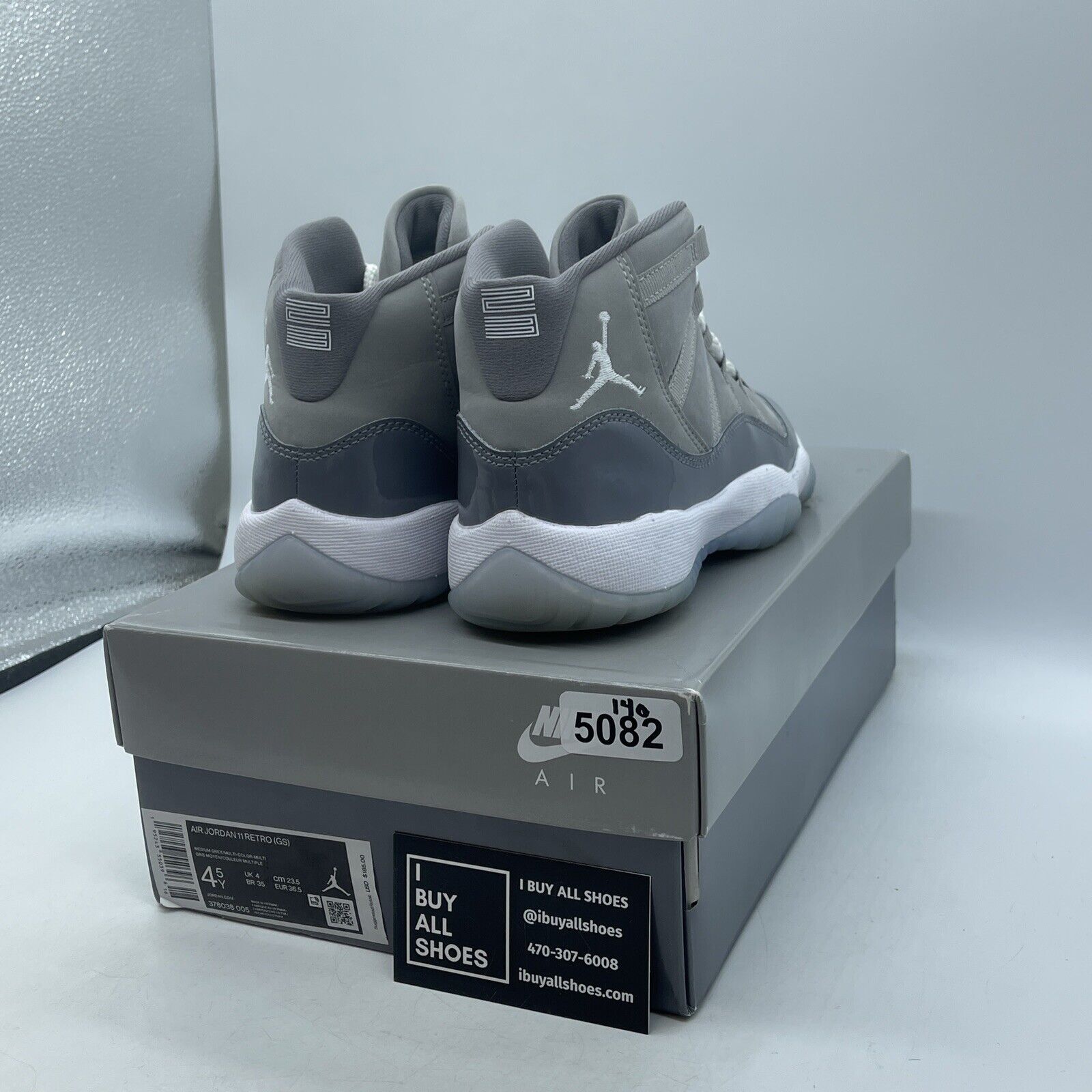 Size 4.5Y- Jordan 11 Retro High Cool Grey White Suede Leather (378038-005)