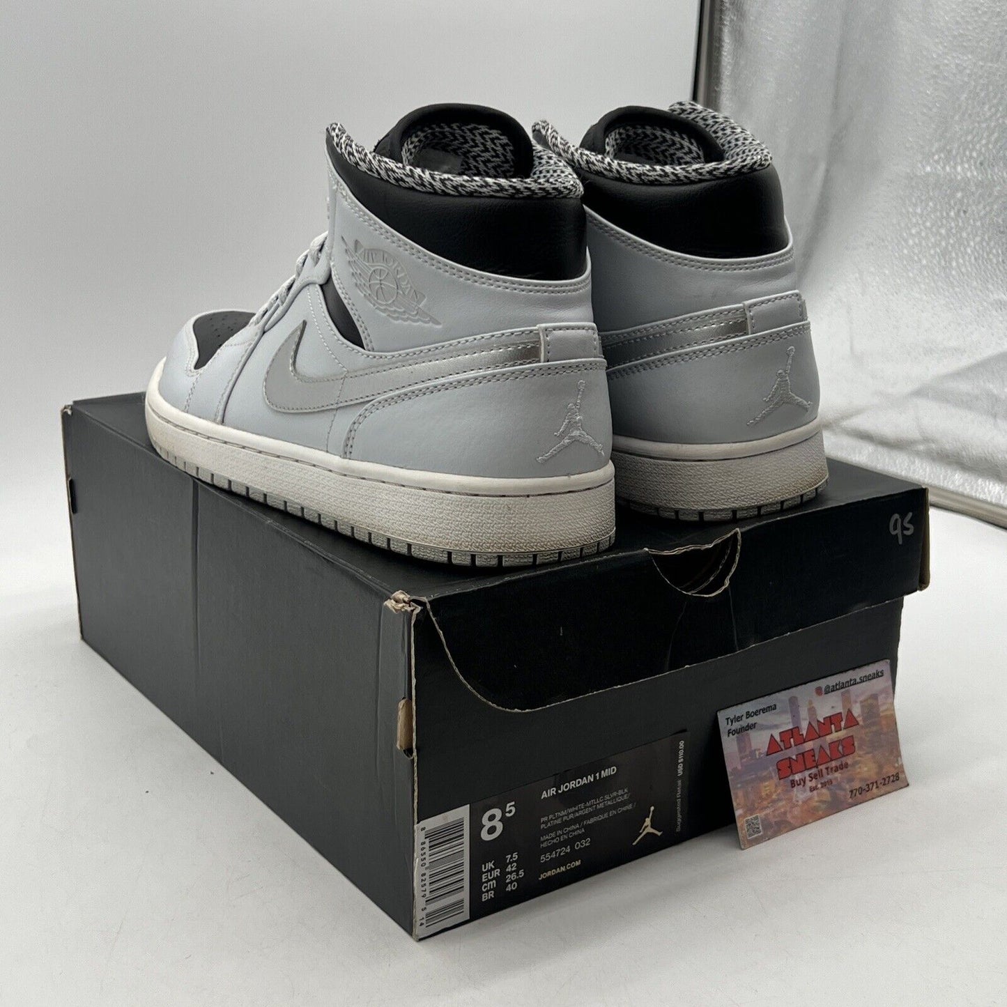 Size 8.5 - Air Jordan 1 Retro Mid Wolf Grey Black Leather (554724-032)