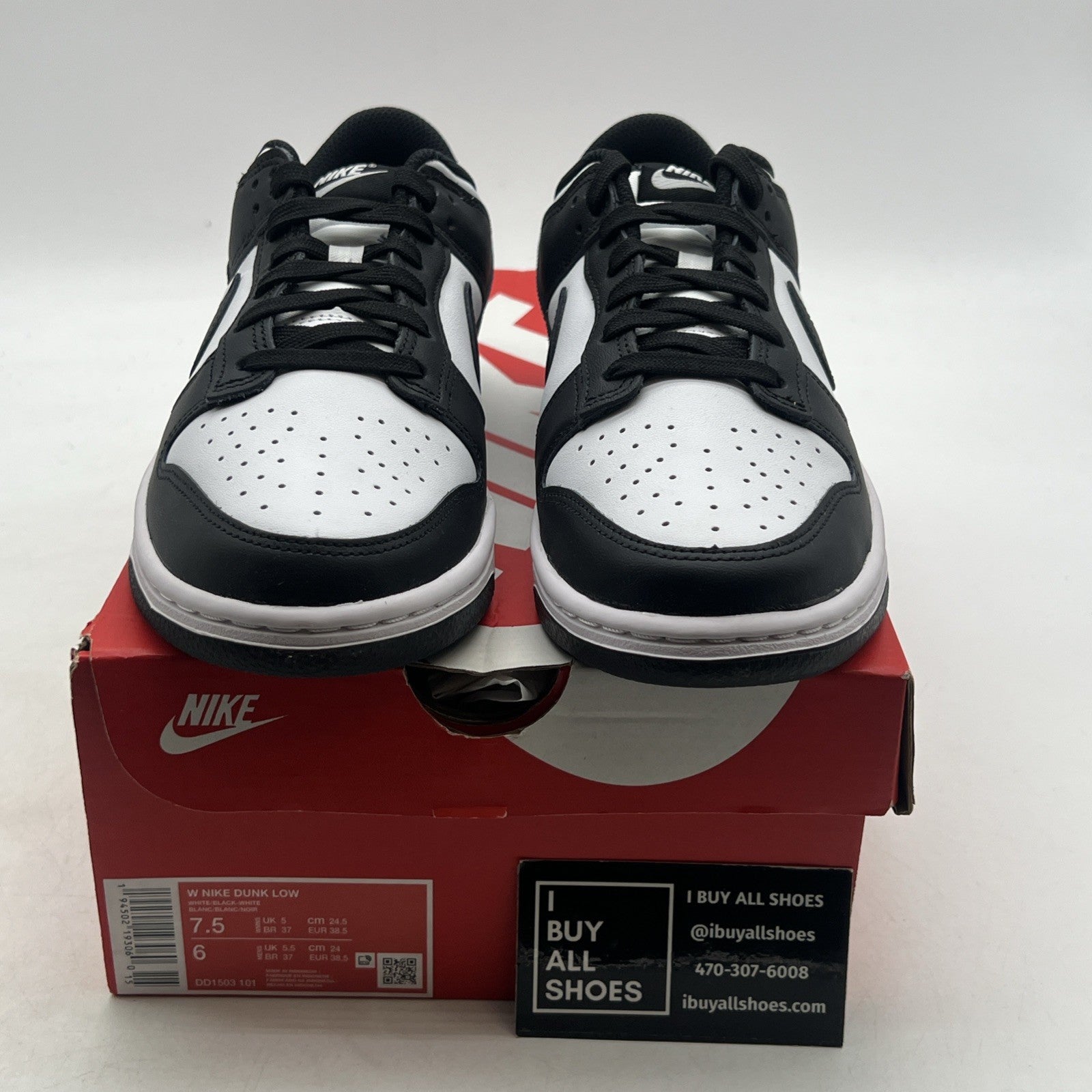 Size 7.5 - Nike Dunk Low Black White W (DD1503-101)