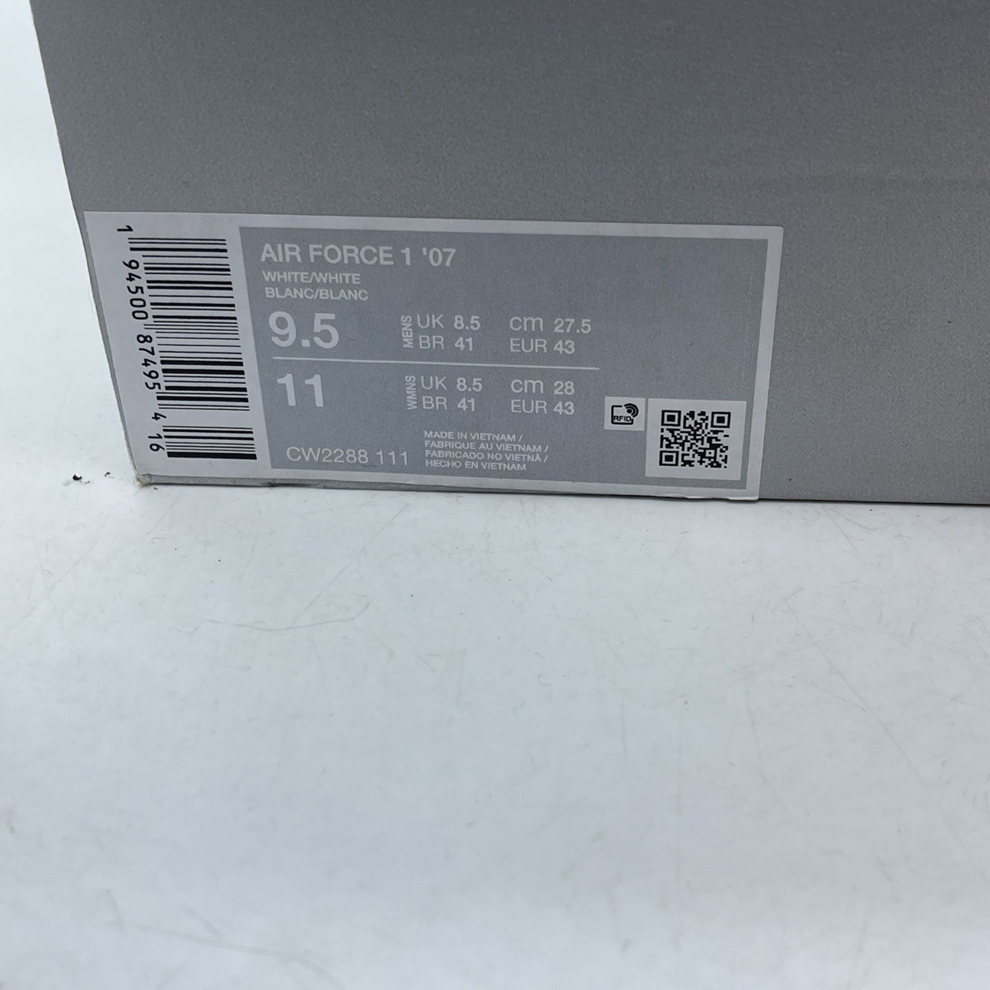 Size 9.5 - Nike Air Force 1 '07 Low Triple White Leather (CW2288-111)