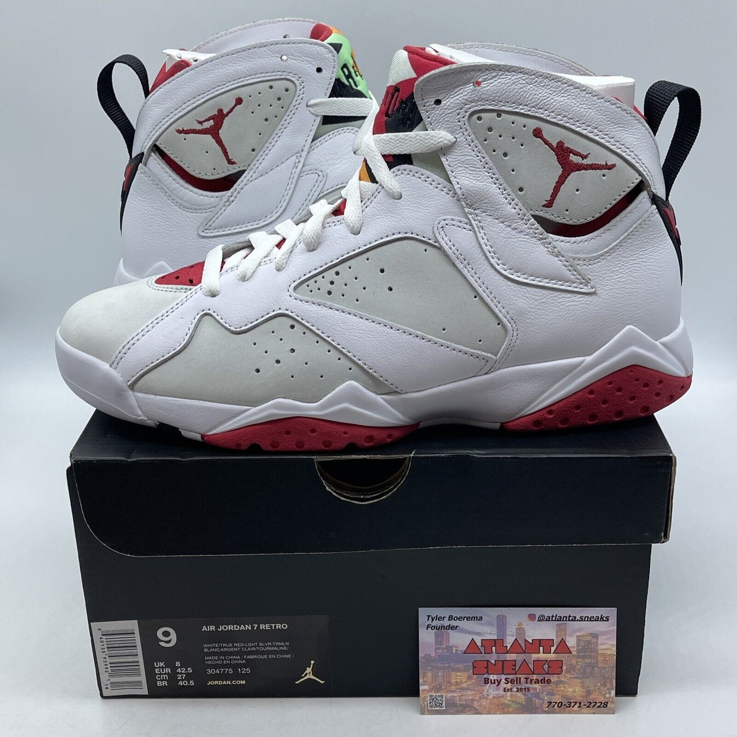 Size 9 - Air Jordan 7 Retro 2015 Hare White Red Green Suede (304775-125)