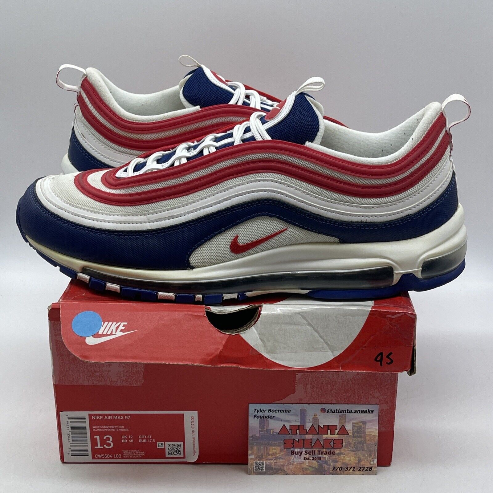 Size 13 - Nike Air Max 97 USA White Blue White Leather (CW5584-100)