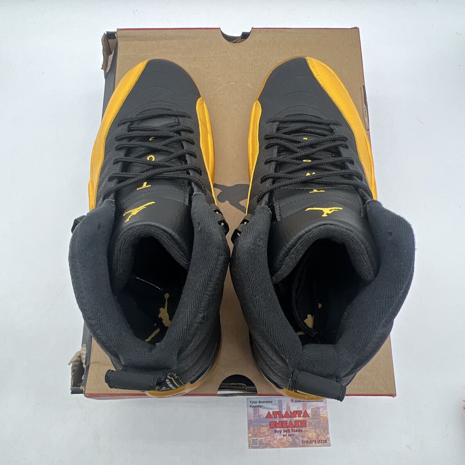 Size 9.5 - Jordan 12 Retro University Gold 2020 Black Leather (130690-070)