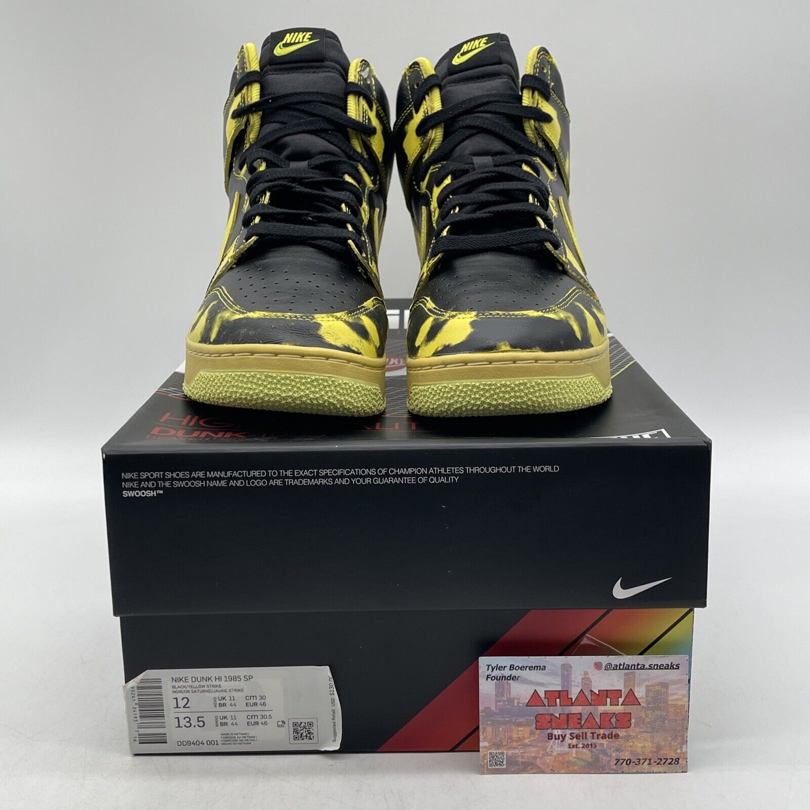 Size 12 - Nike Dunk 1985 High Yellow Acid Wash Black Leather (DD9404-001)