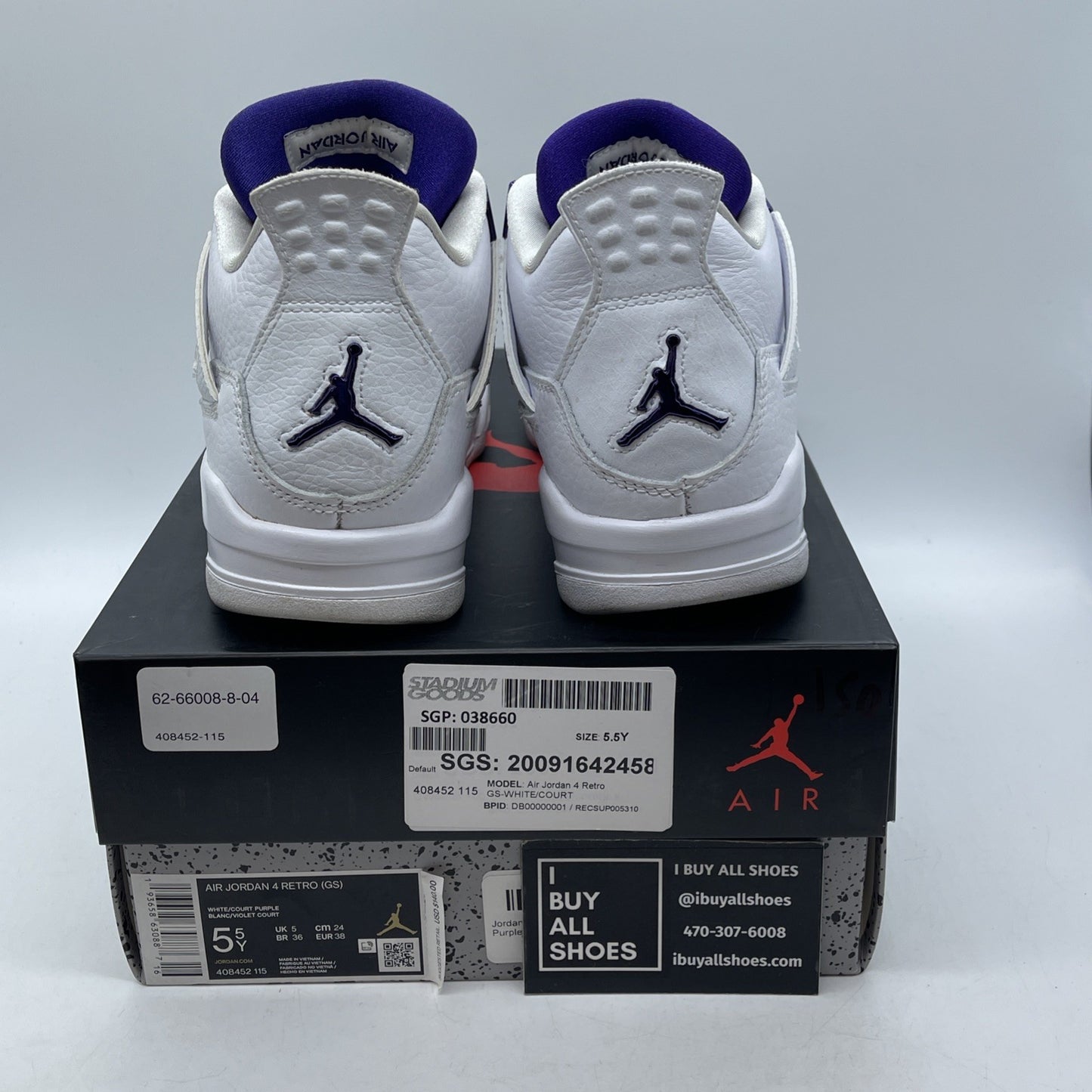 Size 5.5Y - Jordan 4 Retro Mid Purple Metallic White Leather (408452-115)