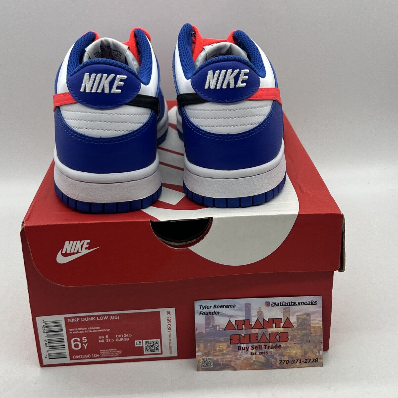 Nike Dunk Low Bright Crimson White Game Royal Blue Shoes Size 6.5 Y CW1590-104