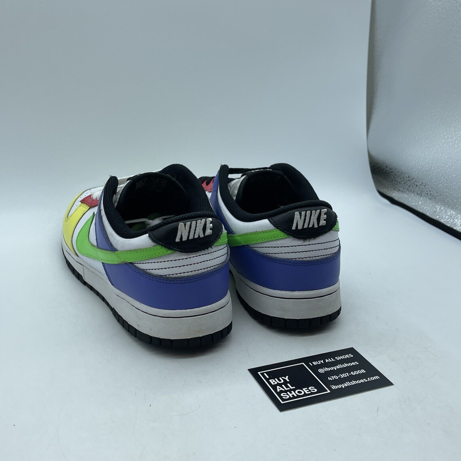 Size 11W - Nike Dunk Low Green Strike White Blue Red Yellow Leather (DD1503-106)