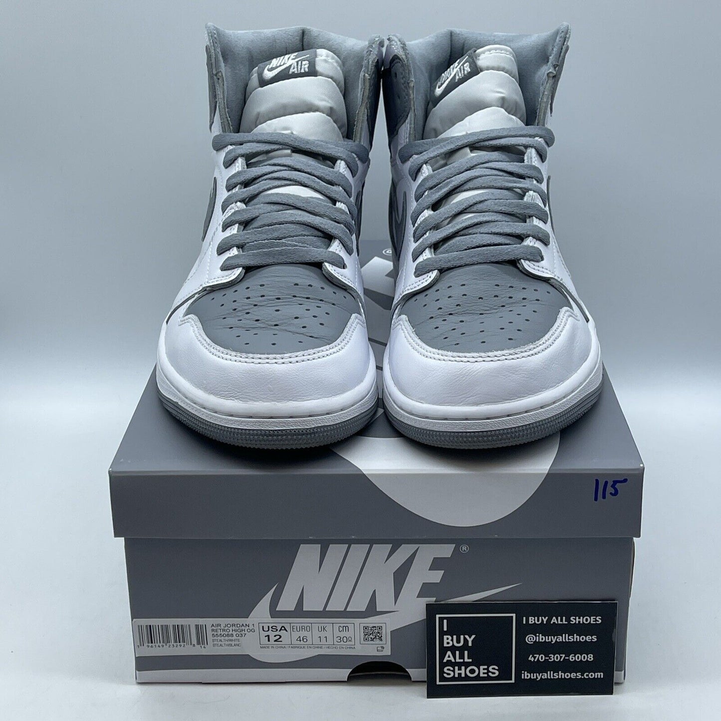 Size 12 - Jordan 1 Retro High OG Stealth White Grey Leather (555088-037)