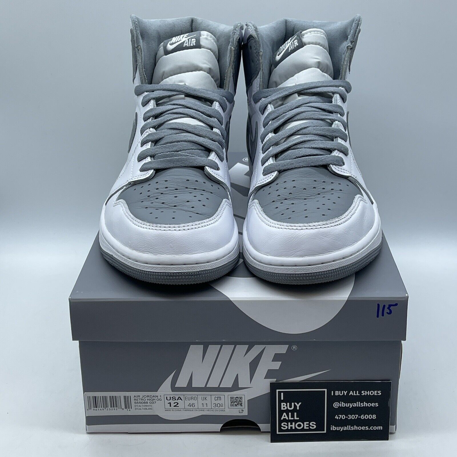 Size 12 - Jordan 1 Retro High OG Stealth White Grey Leather (555088-037)