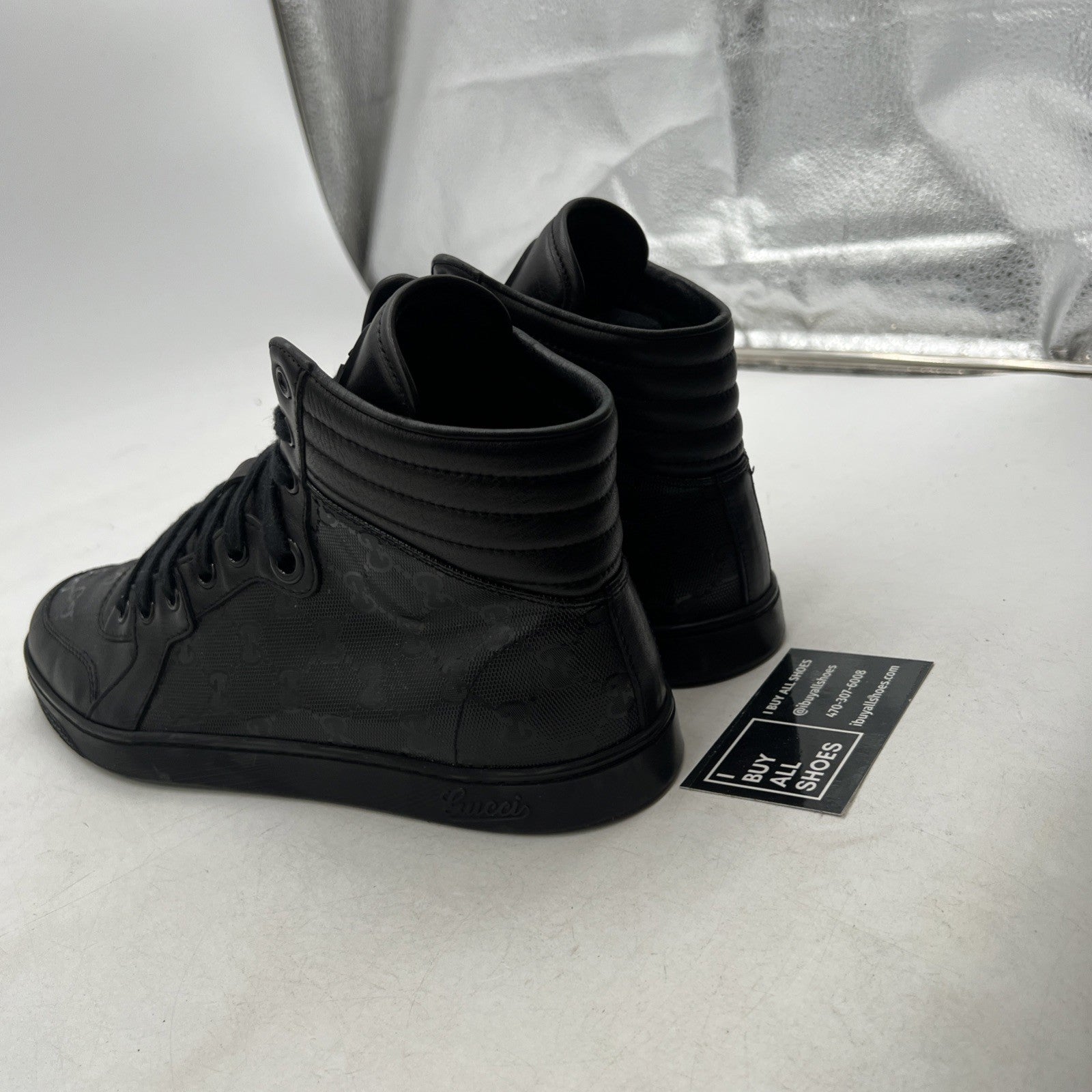 Size 7.5G - Gucci Black GG Monogram High Top Made In Italy,