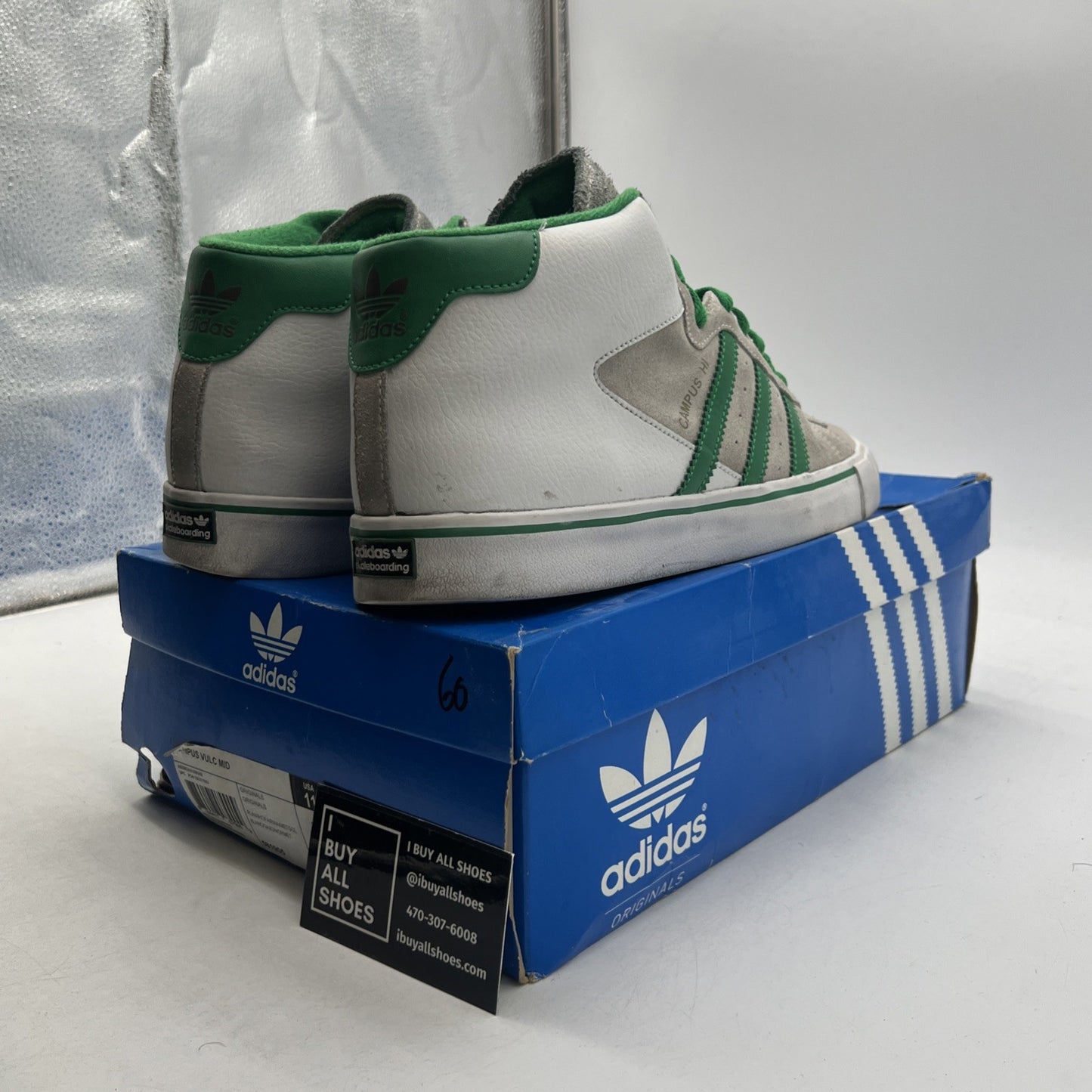 Size 11 - Adidas Campus Vulc Mid Grey White (581905)