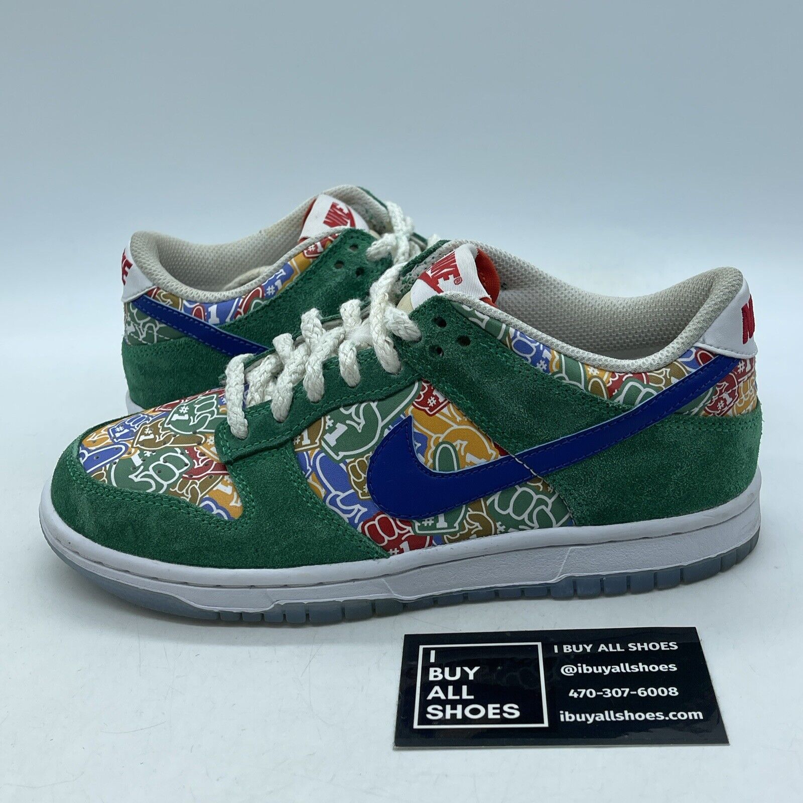 Size 4Y - Nike Dunk Low Foam Finger Green White Red Suede Leather (DZ5299-300)